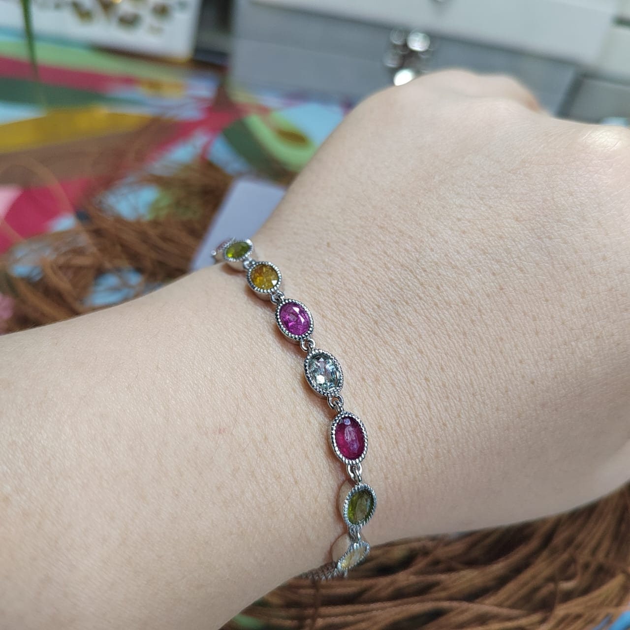 Elegant 5-Color Minimalist 1ct Oval Tourmaline Bracelet on 925 Sterling Silver, Dainty Gemstone Gift for Her SL036 - SL Precious