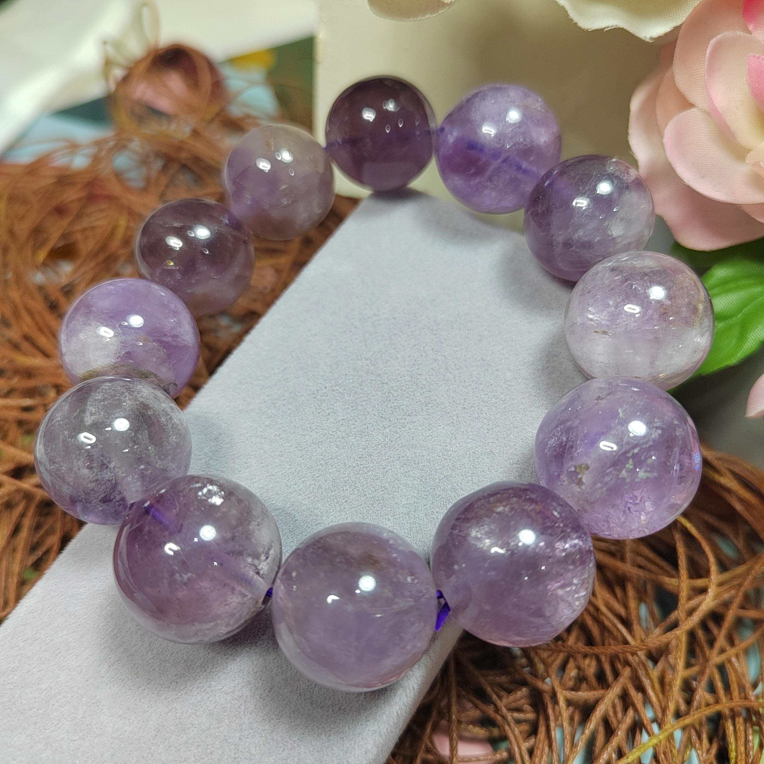 Large 18.5–19.5mm Natural Purple Lavender Amethyst Quartz Beads Bracelet, Statement Gemstone Jewelry SL107 - SL Precious