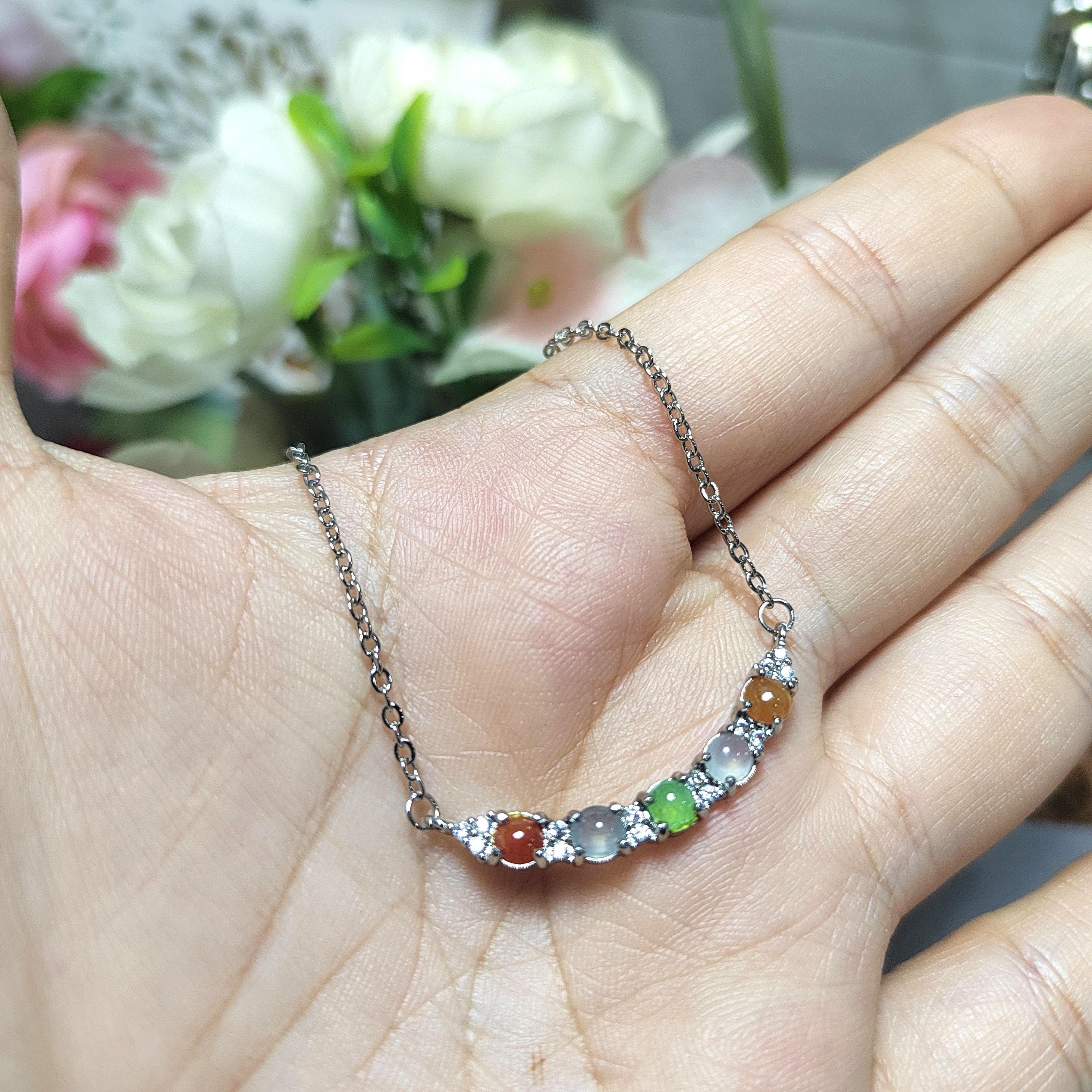 Five Color Icy Clean A-Grade Burmese Minimalist Pendant Necklaces Jadeite 925 Sterling Silver with 18k White Gold Plated SL074 - SL Precious