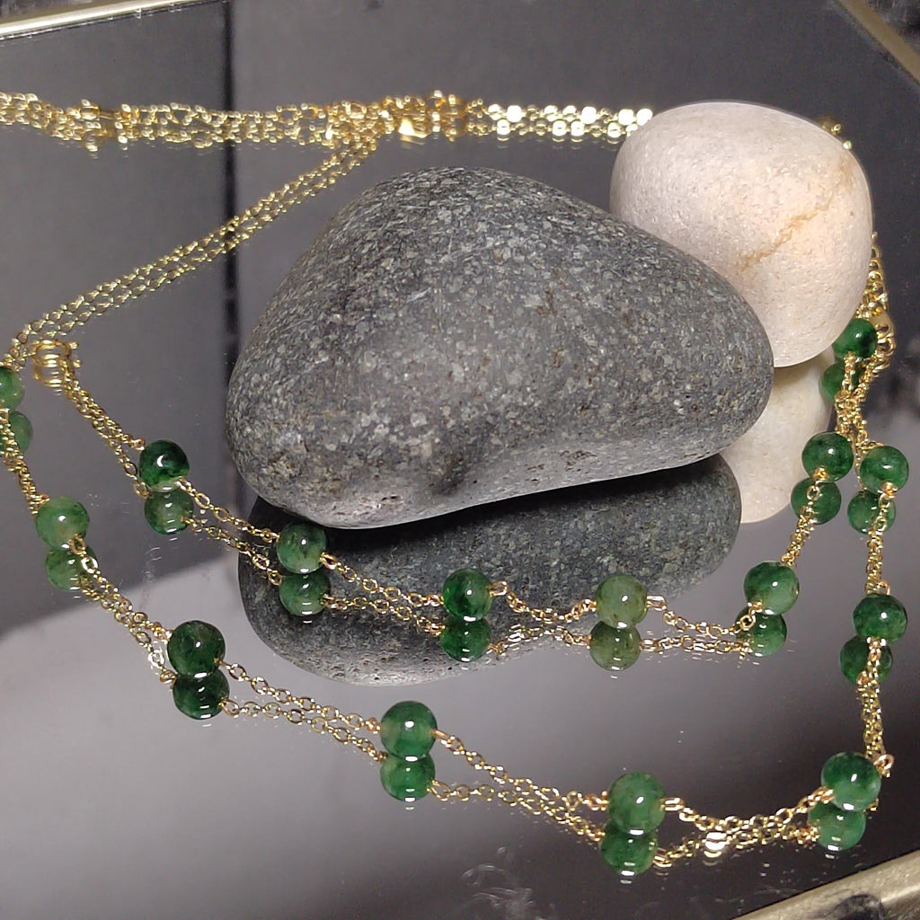 Certified 2pcs Set A-Grade Natural Untreated Burmese Minimalist Imperial Green Jadeite Simple Design Bracelet & Necklace For Her Gifts SL293