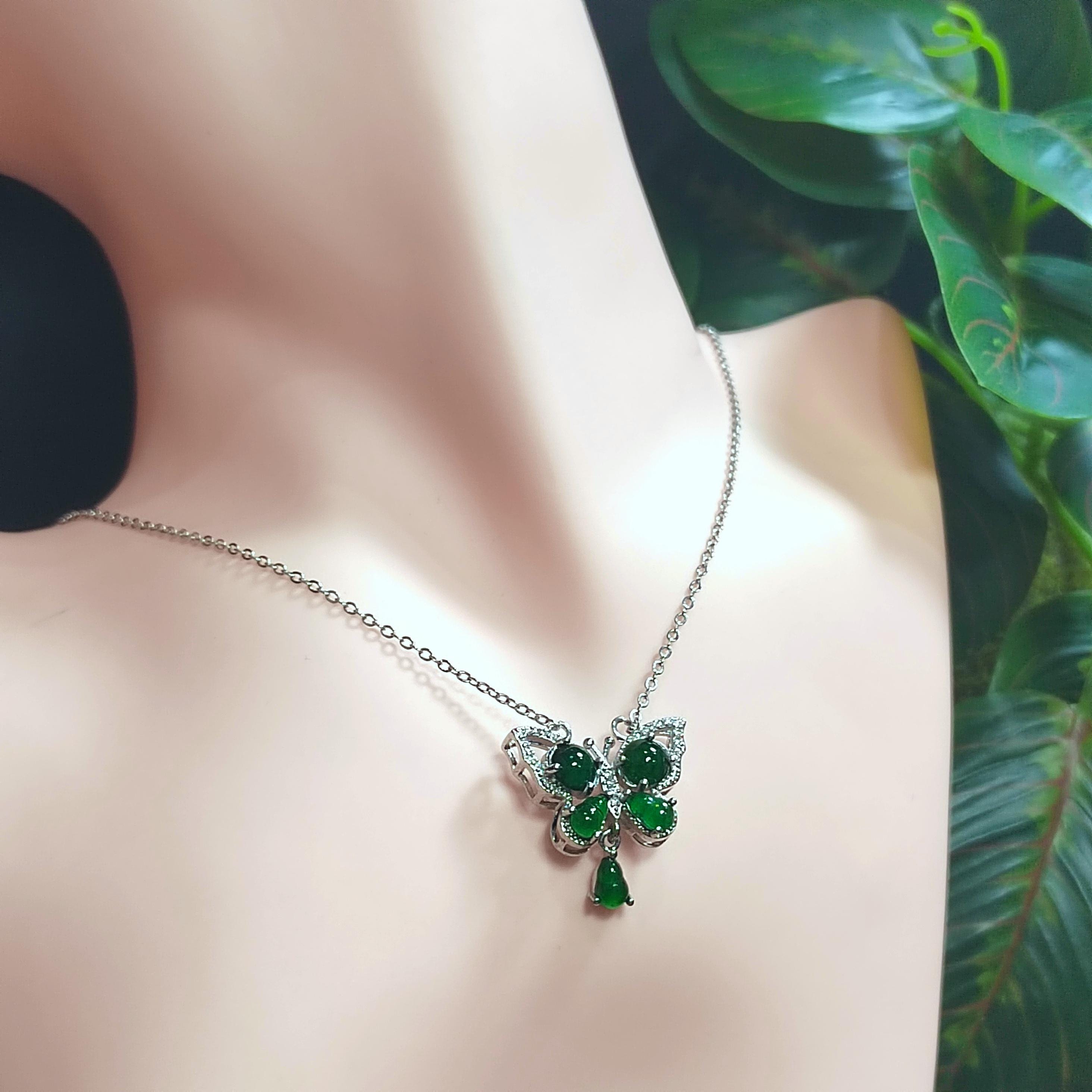 Certified A-Grade Natural Guatemala Imperial Green Butterfly|Zircon| S925 Sterling Silver Elegant Pendant Necklaces Jadeite SL275x34 - SL Precious