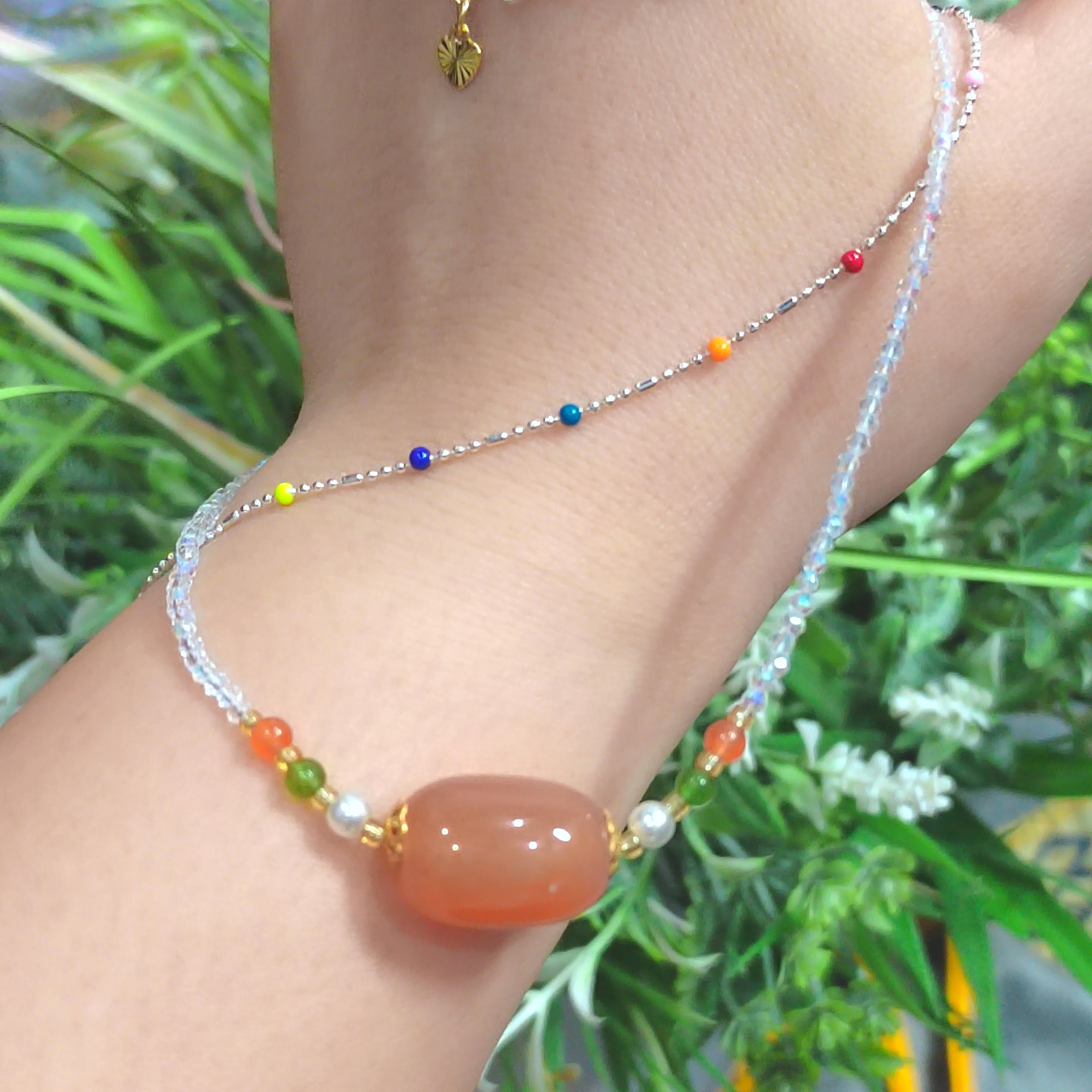 2pcs Set Natural Yanyuan Agate Clean Quartz Bead Necklaces & S9999 Pure Silver Colorful Beads Design SL299