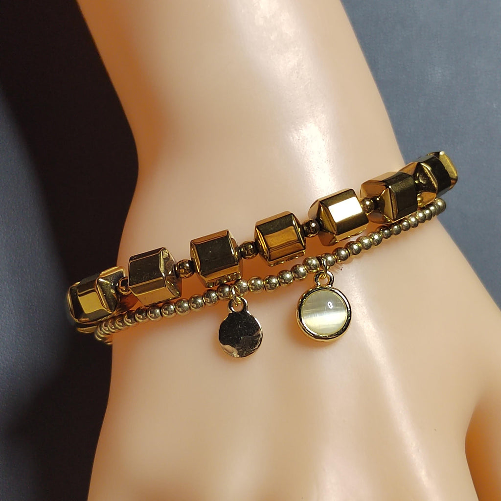 Pyrite Double Layer Bracelet Unisex Natural Cylinders Bead Mix & Match Fashion Beautiful Design 2 Stunning Option SL164 SL165 - SL Precious