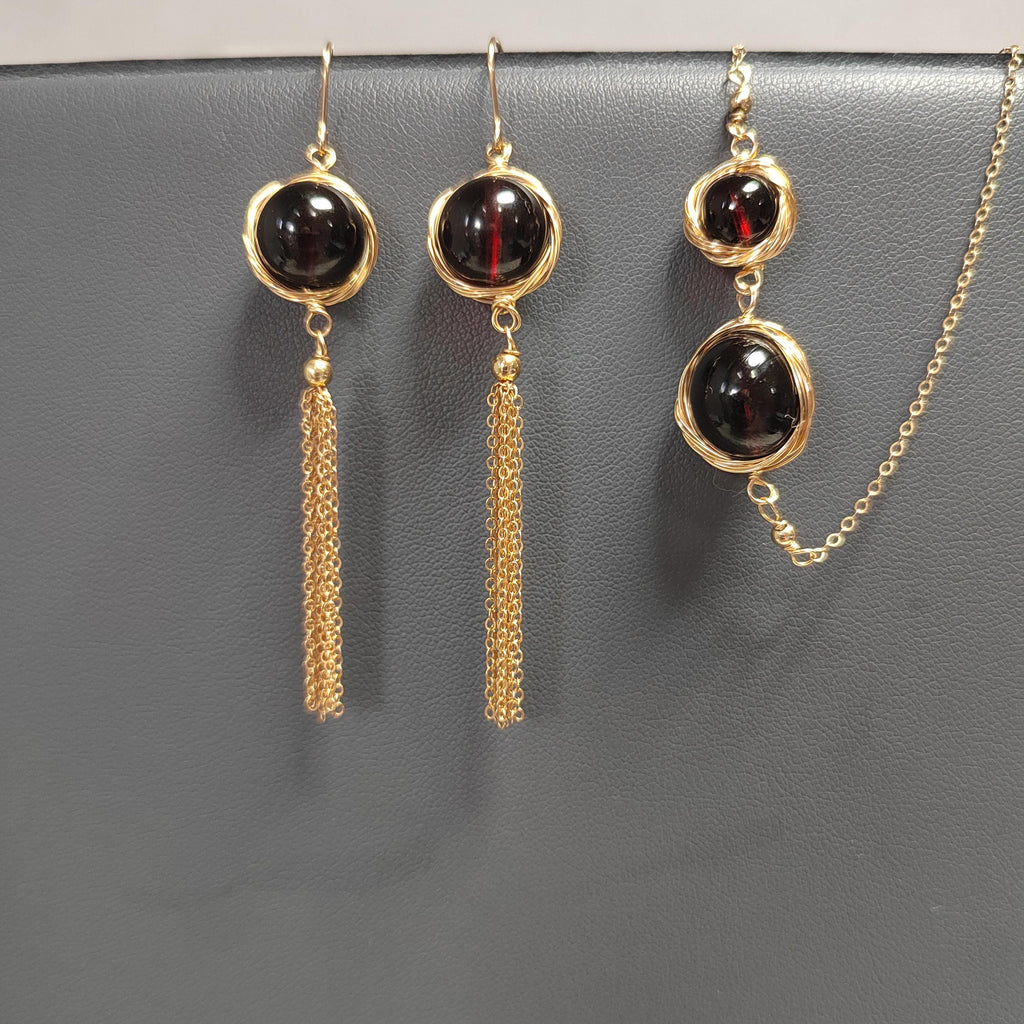 Unique Burmese Red Blood Amber Earring and Bracelet Set in 14K Gold Fill - Stunning Natural Beauty SL112 - SL Precious