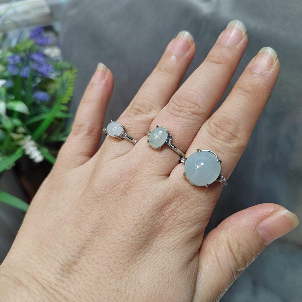 Natural Certified A-Grade Burmese Untreated White Icy Jadeite Simple Design Ring 3 Different Size SL137 SL138 SL139 - SL Precious