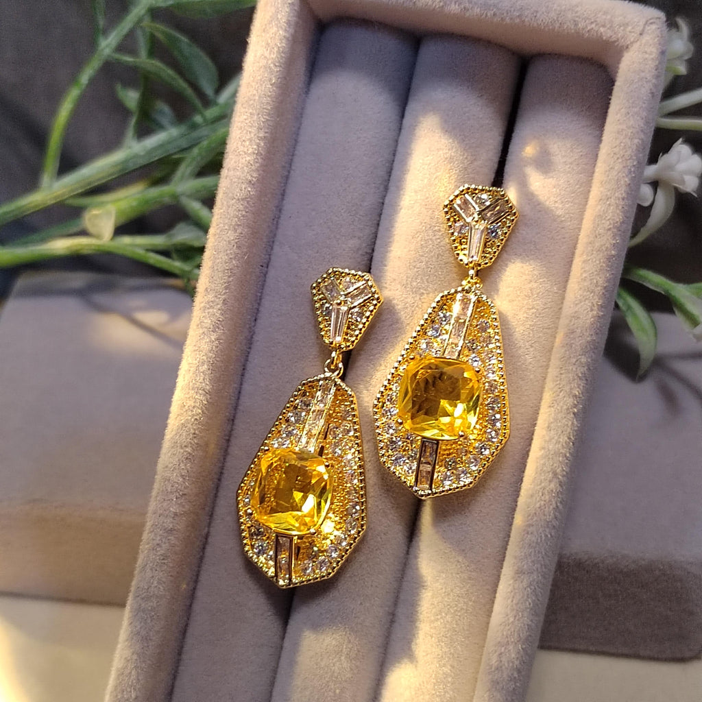Real Gold Plated Stud Zircon White Yellow Luxury Elegant Earring Party, Anniversary, Wedding, Casual SL157 - SL Precious