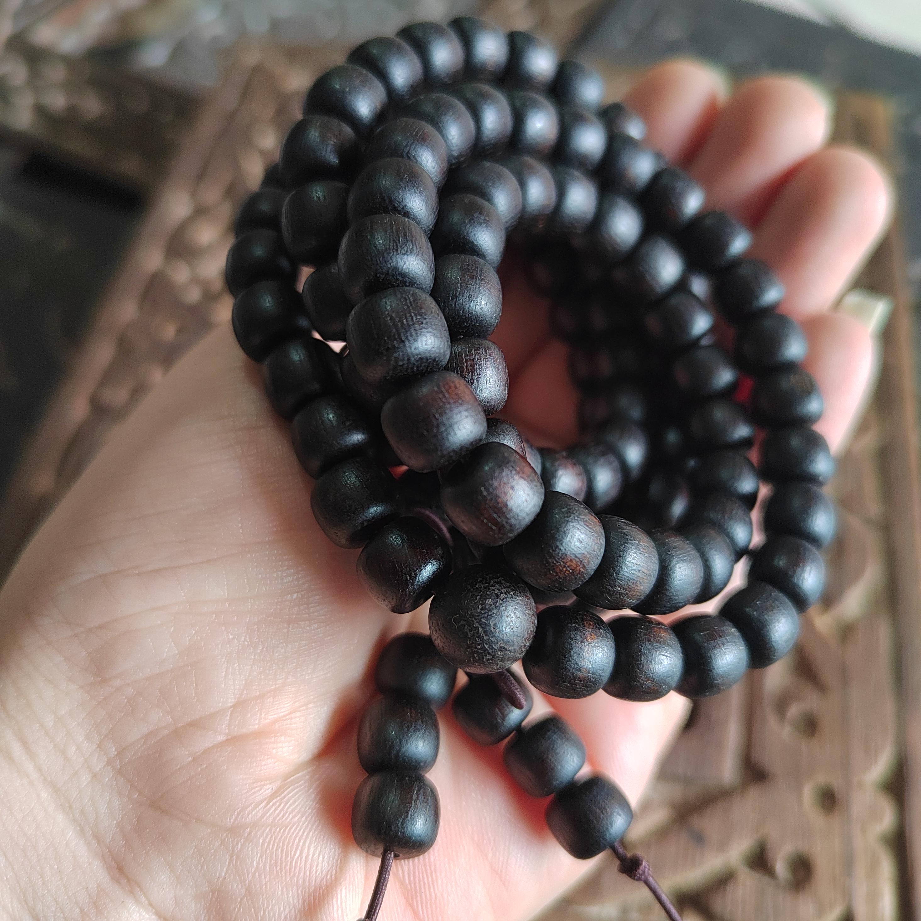 Natural Brunei Agarwood 108 Beads Mala Bracelet | Aromatic Healing Meditation Prayer Beads | SL420