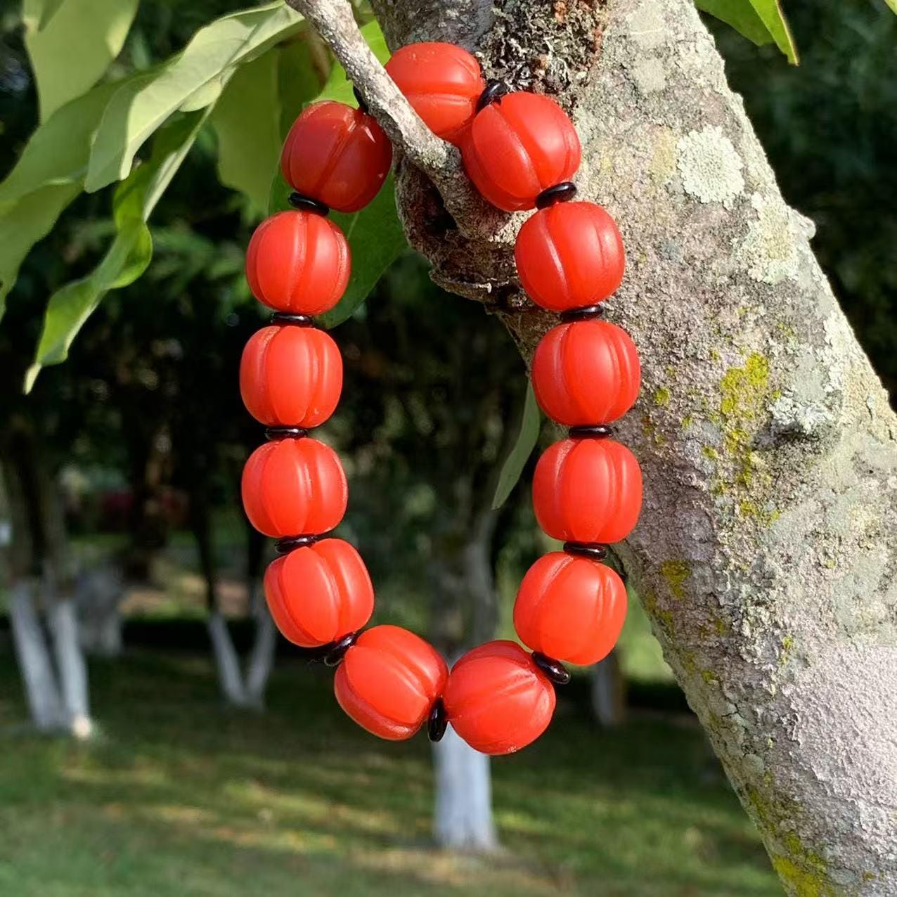 Certified Natural Untreated Baoshan Nanhong Pumpkin Bead Bracelet, Southern Red Agate, Rare Collector’s Gemstone Jewelry – SL169X28