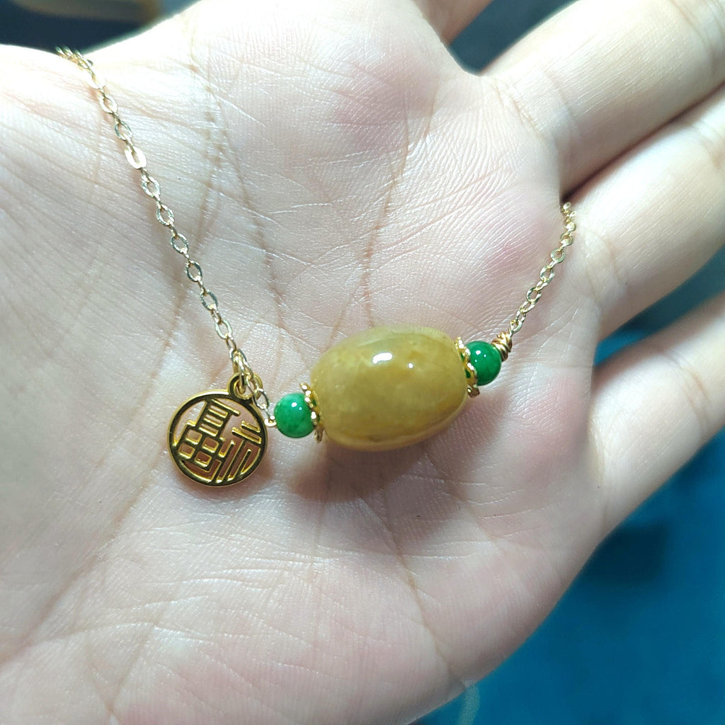 Certified Natural Untreated Burmese Icy Yellow Barrel Pendant Bead With 14k Gold Fill Necklace Jadeite SL366