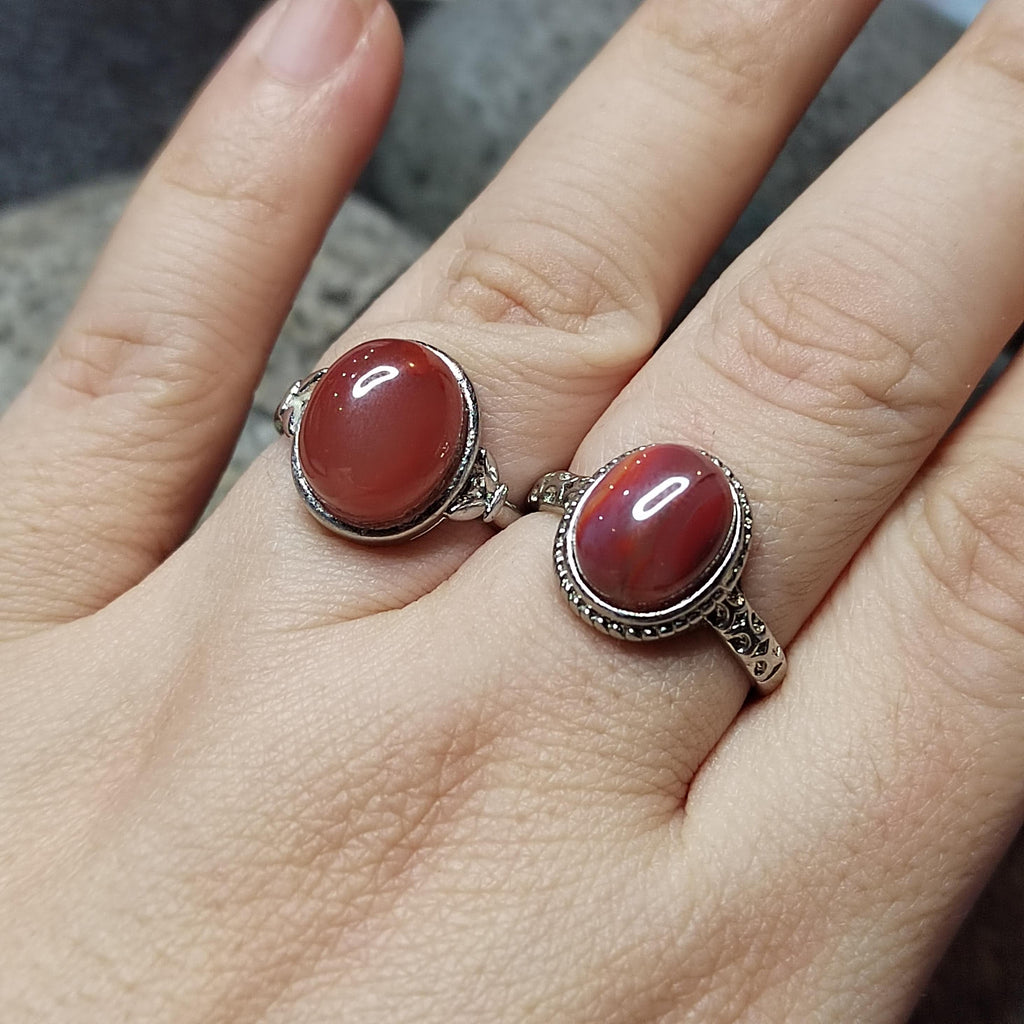 Waxi Nanhong South Red Agate Ring Set: 18K Gold, Victorian & Minimalist SL418