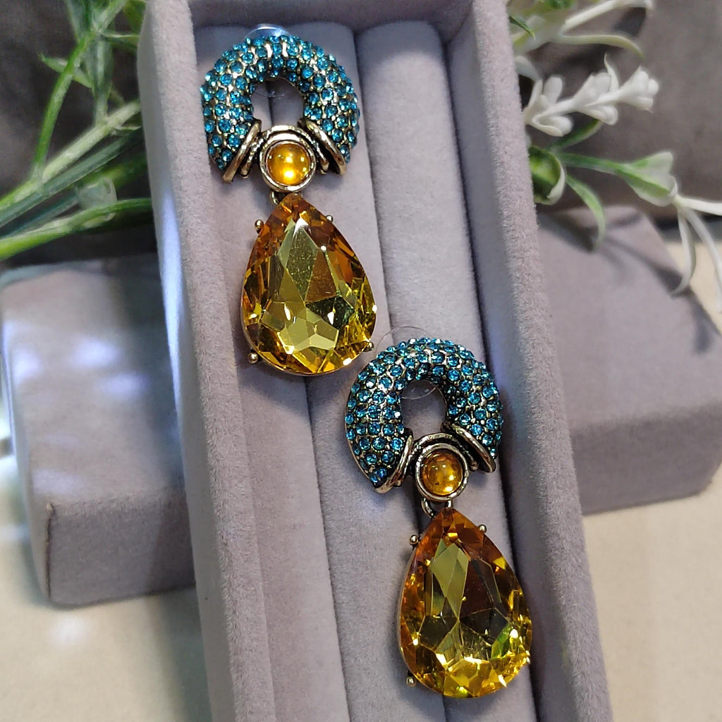 Rhinestone 925 Silver Stud Chucky Earrings Luxury Blue Yellow Wedding, Anniversary, Party, Casual SL158 - SL Precious