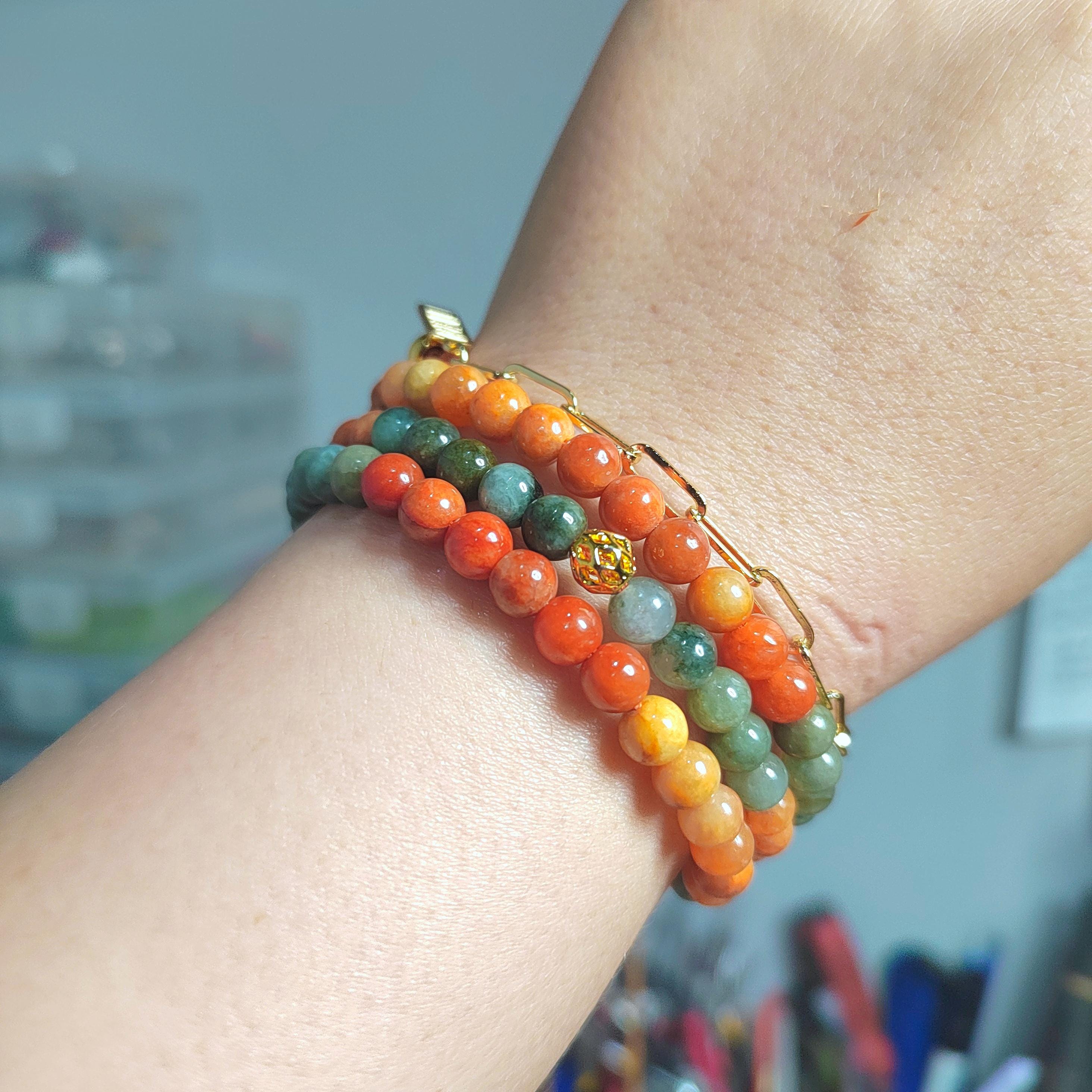 Certified Burmese Jadeite Red-Yellow-Green 14k Plated Natural A Grade Bead 2 Ways Bracelet/Necklace Design SL354