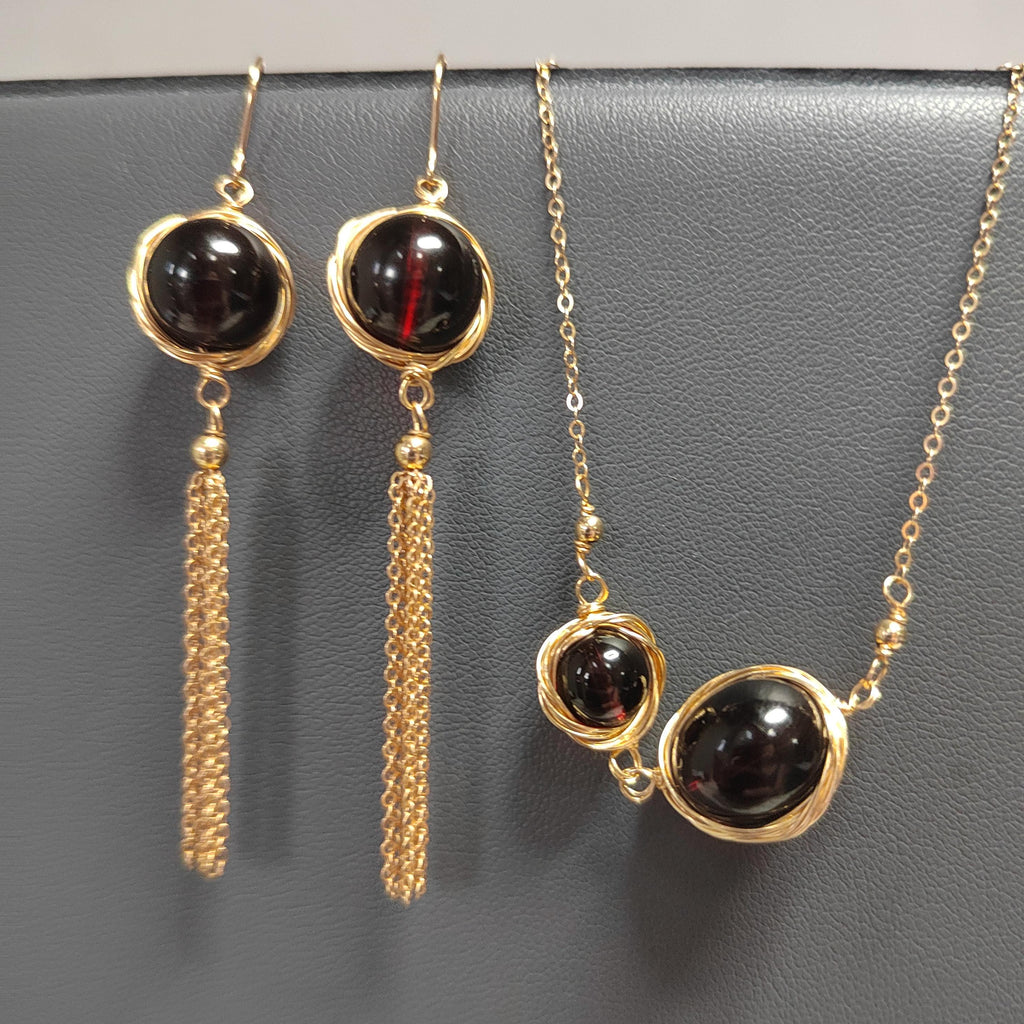 Unique Burmese Red Blood Amber Earring and Bracelet Set in 14K Gold Fill - Stunning Natural Beauty SL112 - SL Precious