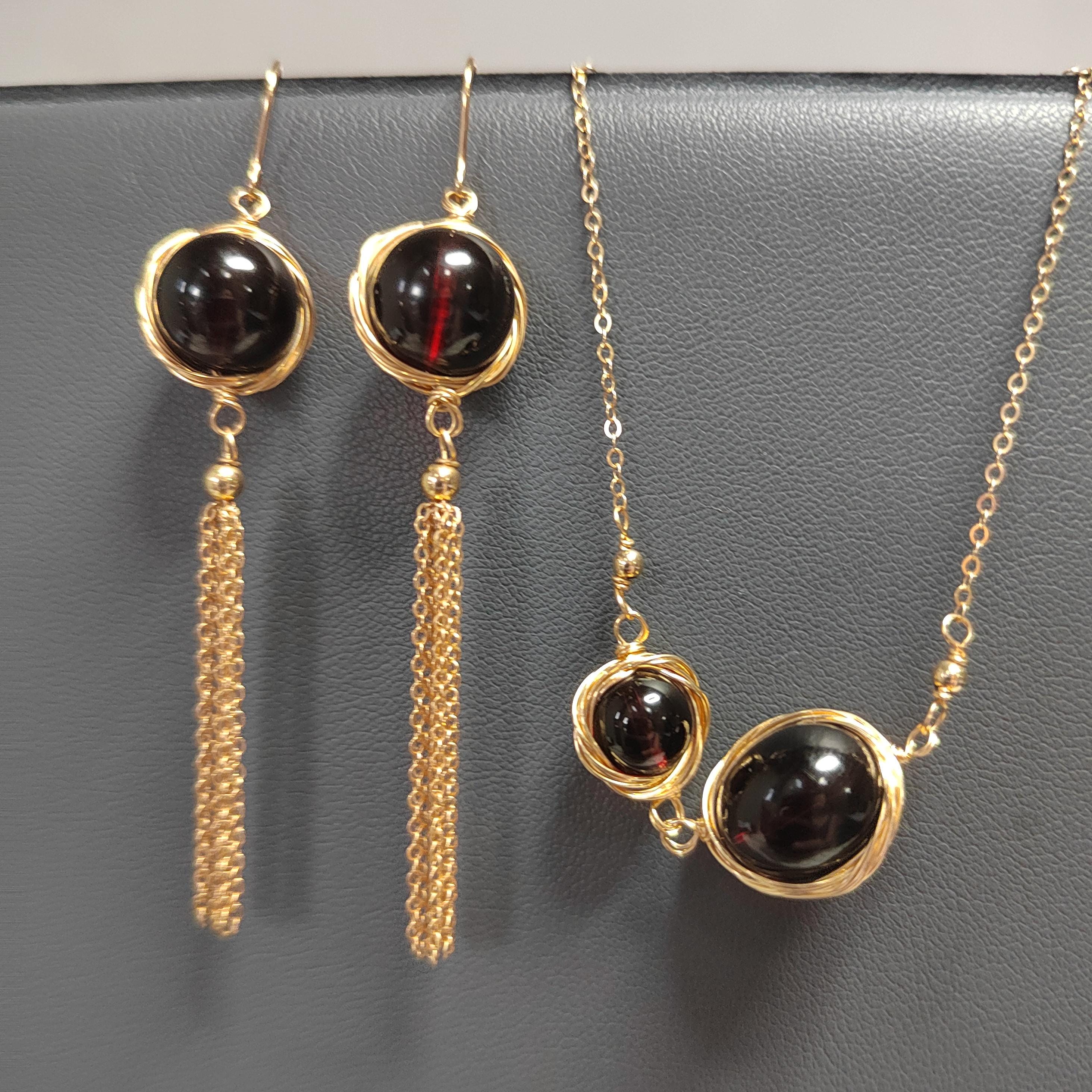 Unique Burmese Red Blood Amber Earring and Bracelet Set in 14K Gold Fill - Stunning Natural Beauty SL112 - SL Precious