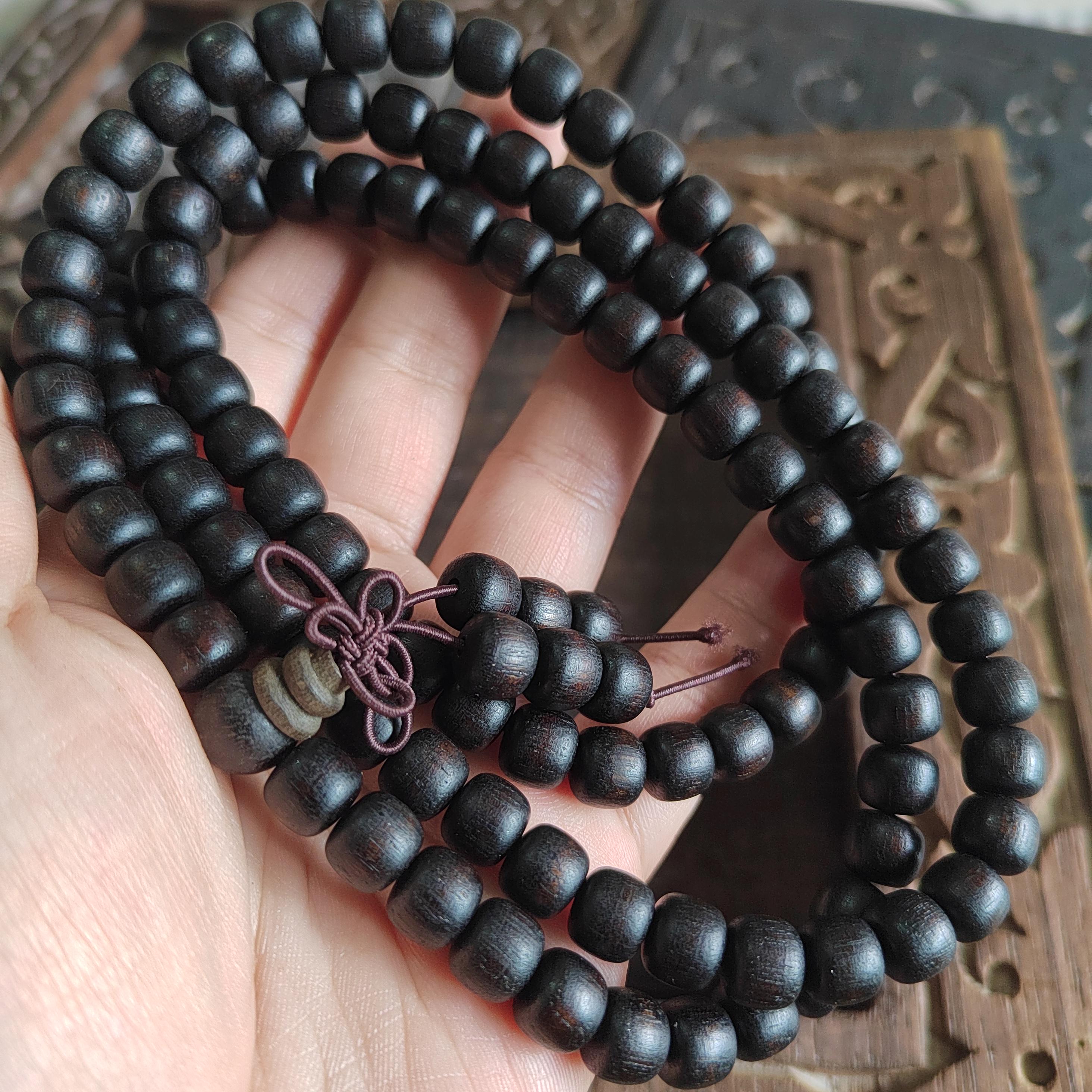 Natural Brunei Agarwood 108 Beads Mala Bracelet | Aromatic Healing Meditation Prayer Beads | SL420