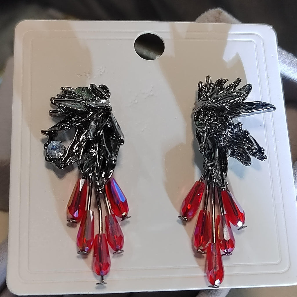 Super Trendy Designs Earrings | Black Silver Plated Zircon Red Glass Bead | Party, Anniversary, Wedding, Casual | For Her SL156 - SL Precious