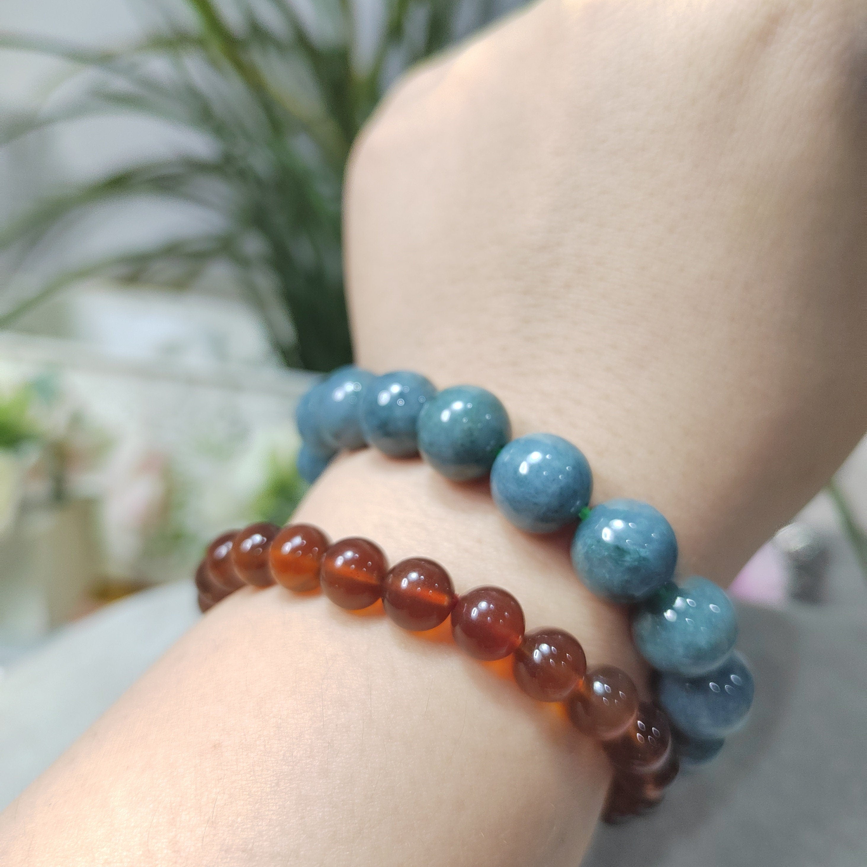 Certified Burmese Natural Blue Water Untreated Beautiful Blue Green Yellow 17pcs Beads Jadeite Bracelet 蓝水带黄翡 SL105