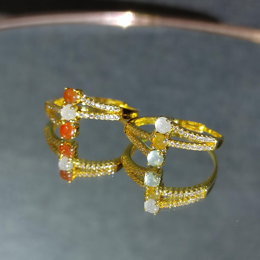 Burmese Natural Icy Jadeite Zircon Ring 18k Gold Plated S925 Minimalist Design For Her, 2 Design Red White & White Yellow SL140 SL141