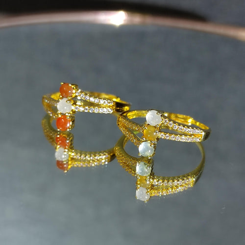 Burmese Natural Icy Jadeite Zircon Ring 18k Gold Plated S925 Minimalist Design For Her, 2 Design Red White & White Yellow SL140 SL141 - SL Precious