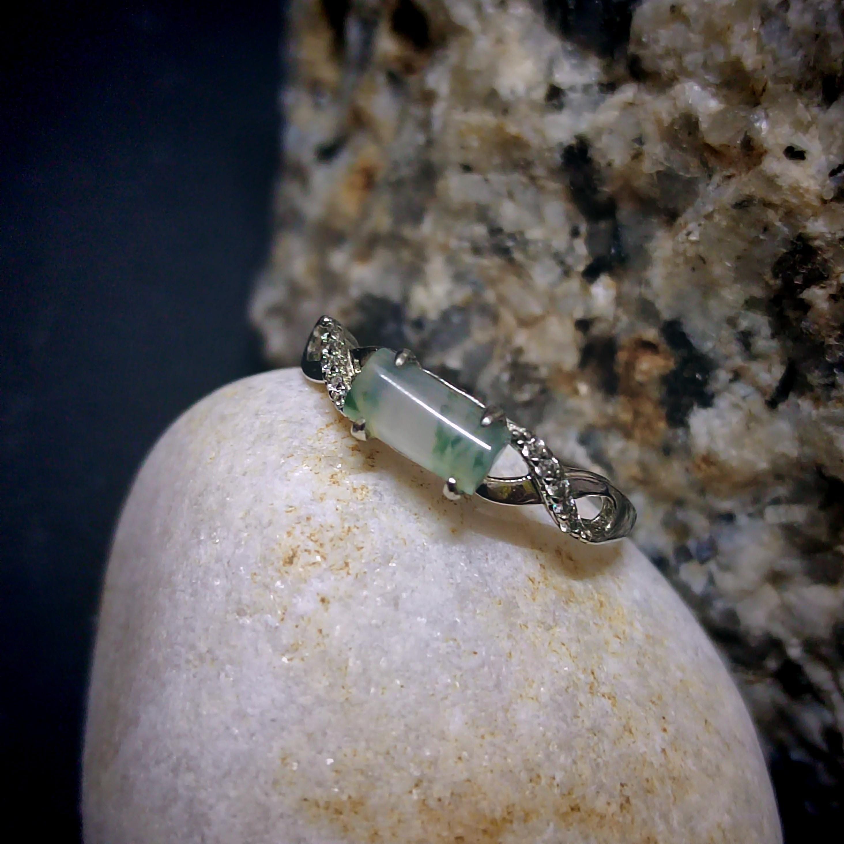Certified A-Grade Natural Untreated Burmese Cylinder Icy White Green 白里飘花 S925 Minimalist Design Ring SL252X11 - SL Precious