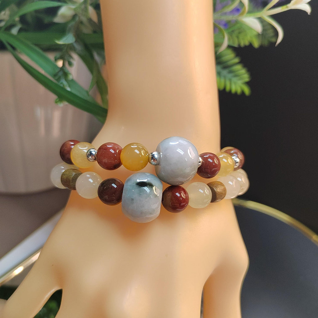 Handmade Natural Untreated HuangLong Jade| Burmese Jadeite| S999 Silver Bead Bracelet SL345B SL345W - SL Precious