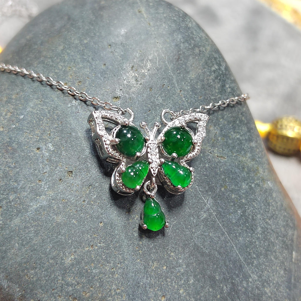 Certified A-Grade Natural Guatemala Imperial Green Butterfly|Zircon| S925 Sterling Silver Elegant Pendant Necklaces Jadeite SL275x34 - SL Precious