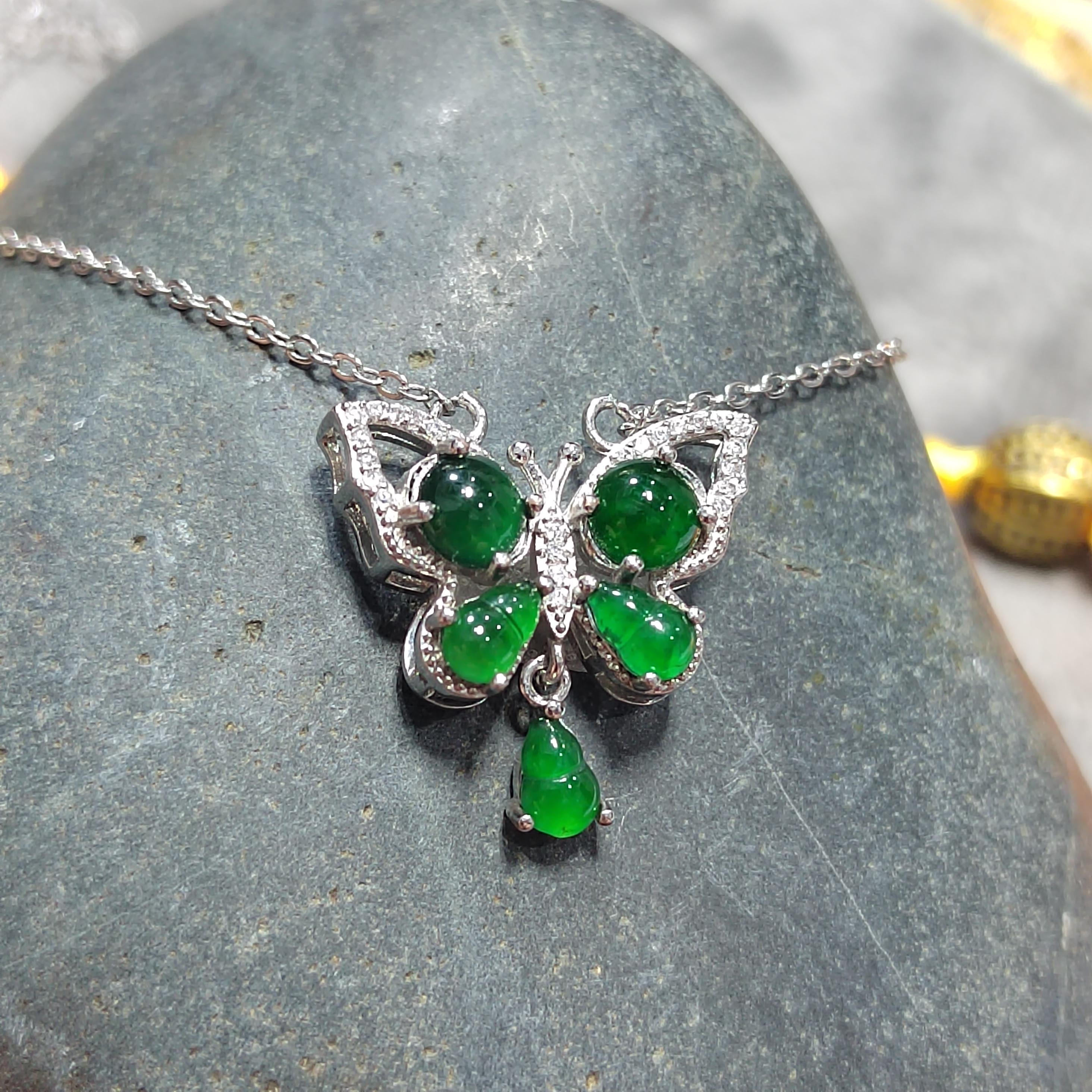 Certified A-Grade Natural Guatemala Imperial Green Butterfly|Zircon| S925 Sterling Silver Elegant Pendant Necklaces Jadeite SL275x34