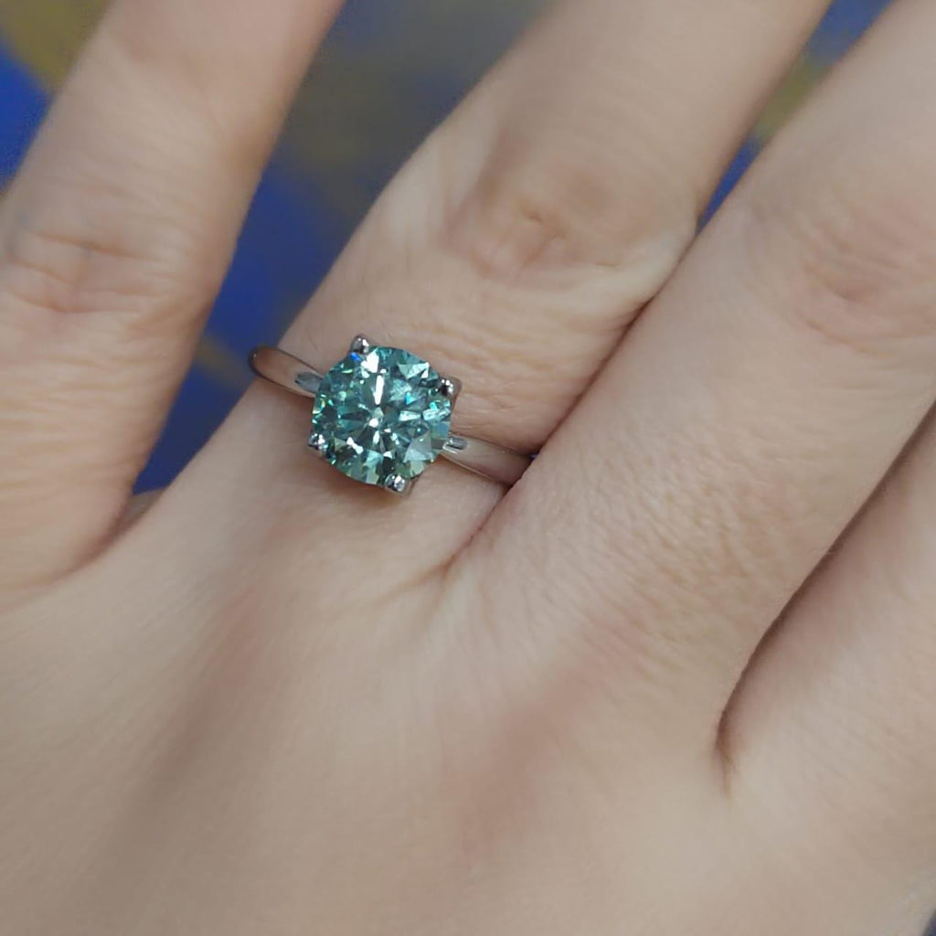 Light Blue Moissanite with Zircon Accent Couple Rings Set S925 Silver Plated with 18K White Gold for Wedding, Anniversary, Engagement SL081 - SL Precious