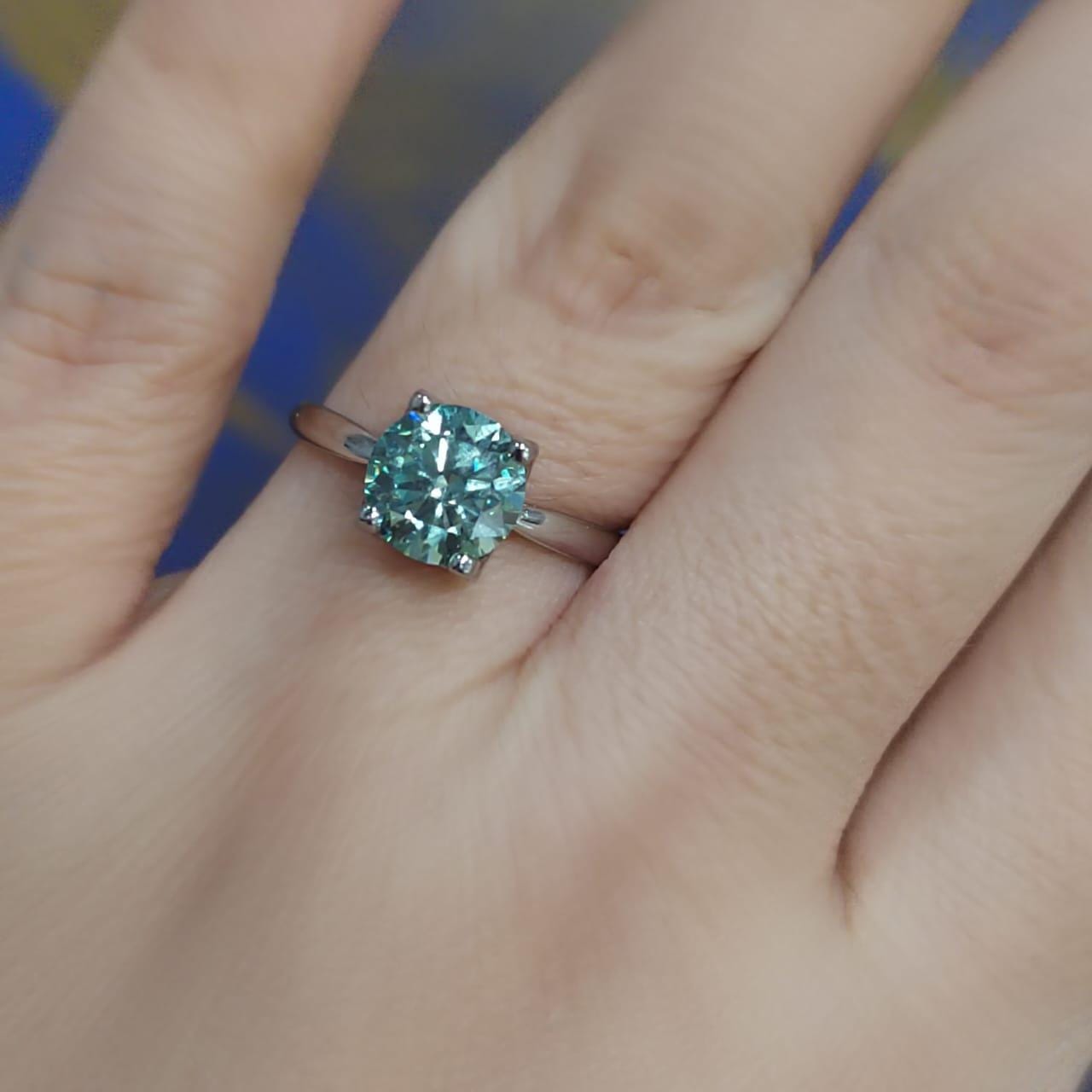 Light Blue Moissanite with Zircon Accent Couple Rings Set S925 Silver Plated with 18K White Gold for Wedding, Anniversary, Engagement SL081 - SL Precious