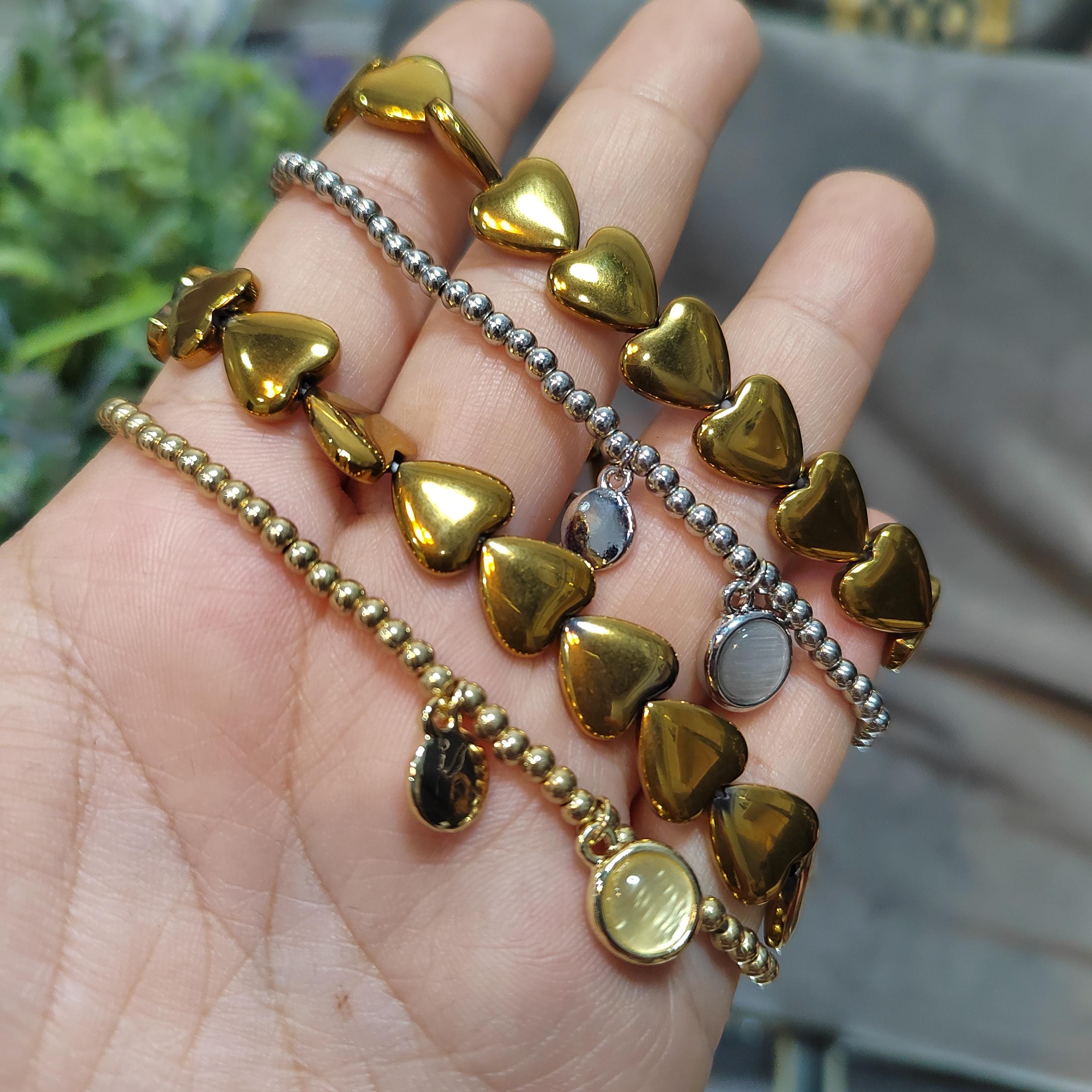 Double Layer Fashion Design Natural Pyrite Love Shape Bead, Gold/Silver Bead Bracelet SL162G SL163S - SL Precious