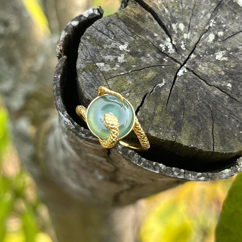 Certified Natural Untreated Guatemala Ocean Blue Donut Snake Jadeite 14k Gold Plated on S925 Sterling Silver Ring SL370x38