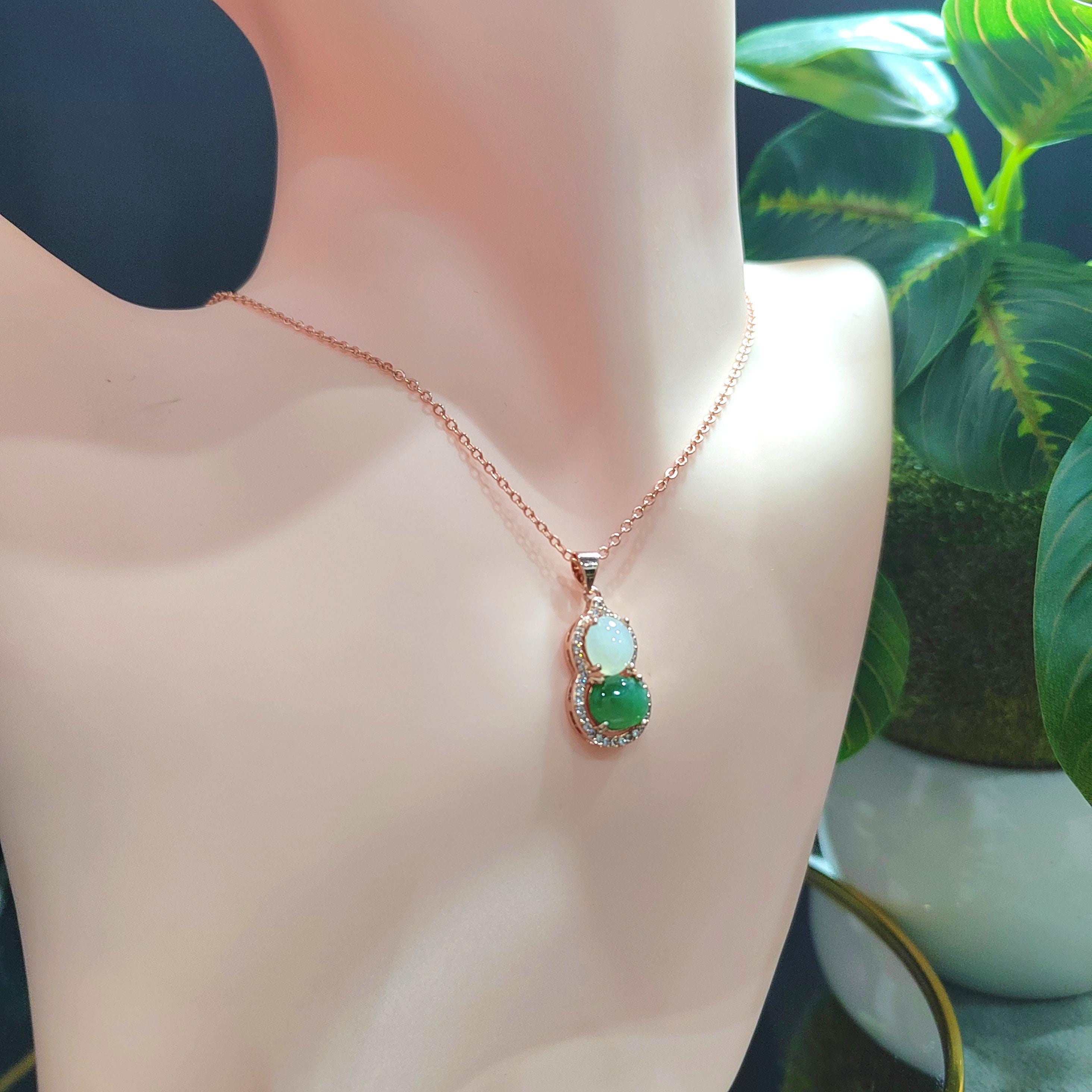 Exquisite Burmese Jadeite Pendant - Elegant White & Green Palette with Zirconia Accents SL093