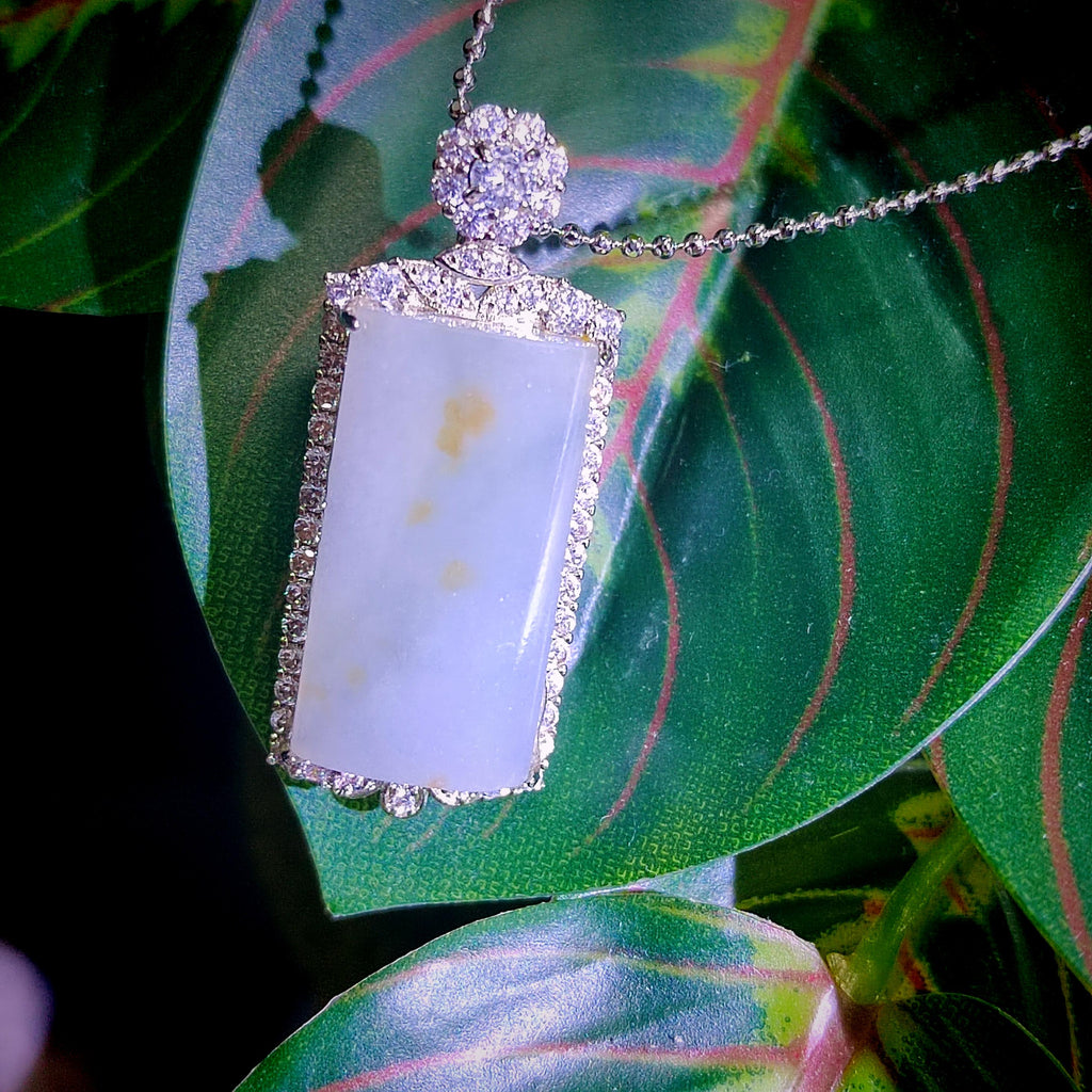 Certified A-Grade Natural Untreated Burmese Cylinder Icy White Yellow Thick Unique Design/Stone Jadeite S925 Silver Pendant SL196 - SL Precious