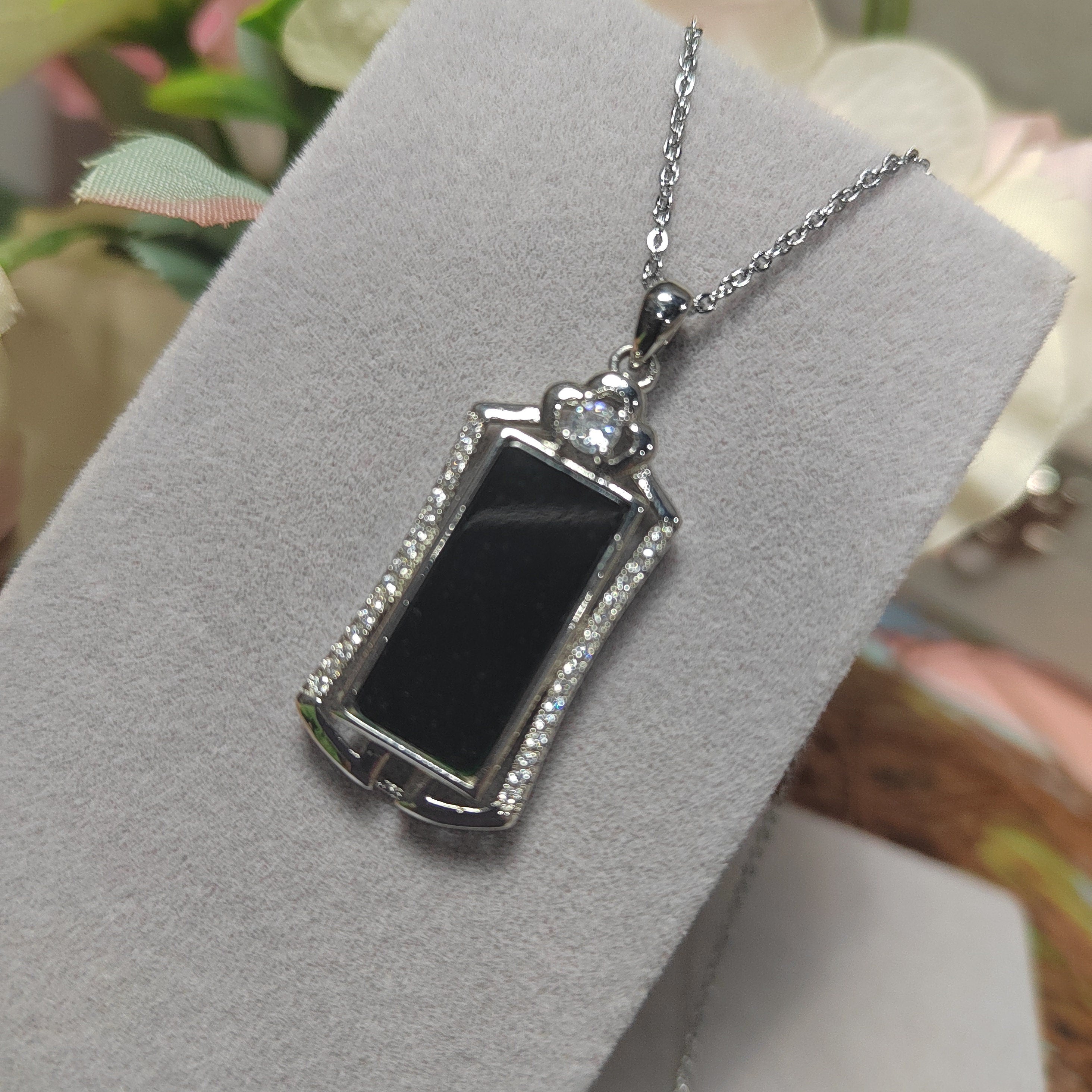 Burmese Natural Untreated Black Ink Jadeite Unisex Design Necklace SL073