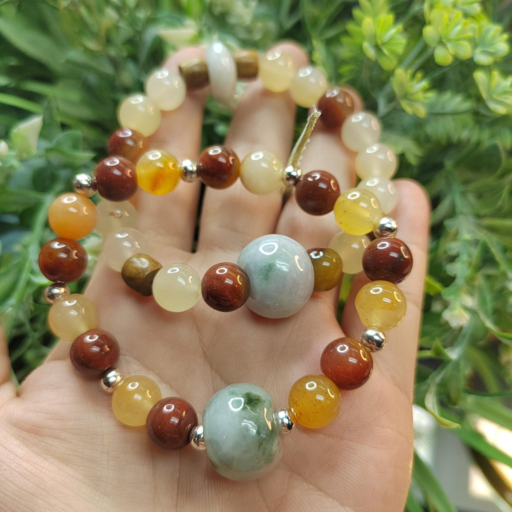 Handmade Natural Untreated HuangLong Jade| Burmese Jadeite| S999 Silver Bead Bracelet SL345B SL345W - SL Precious