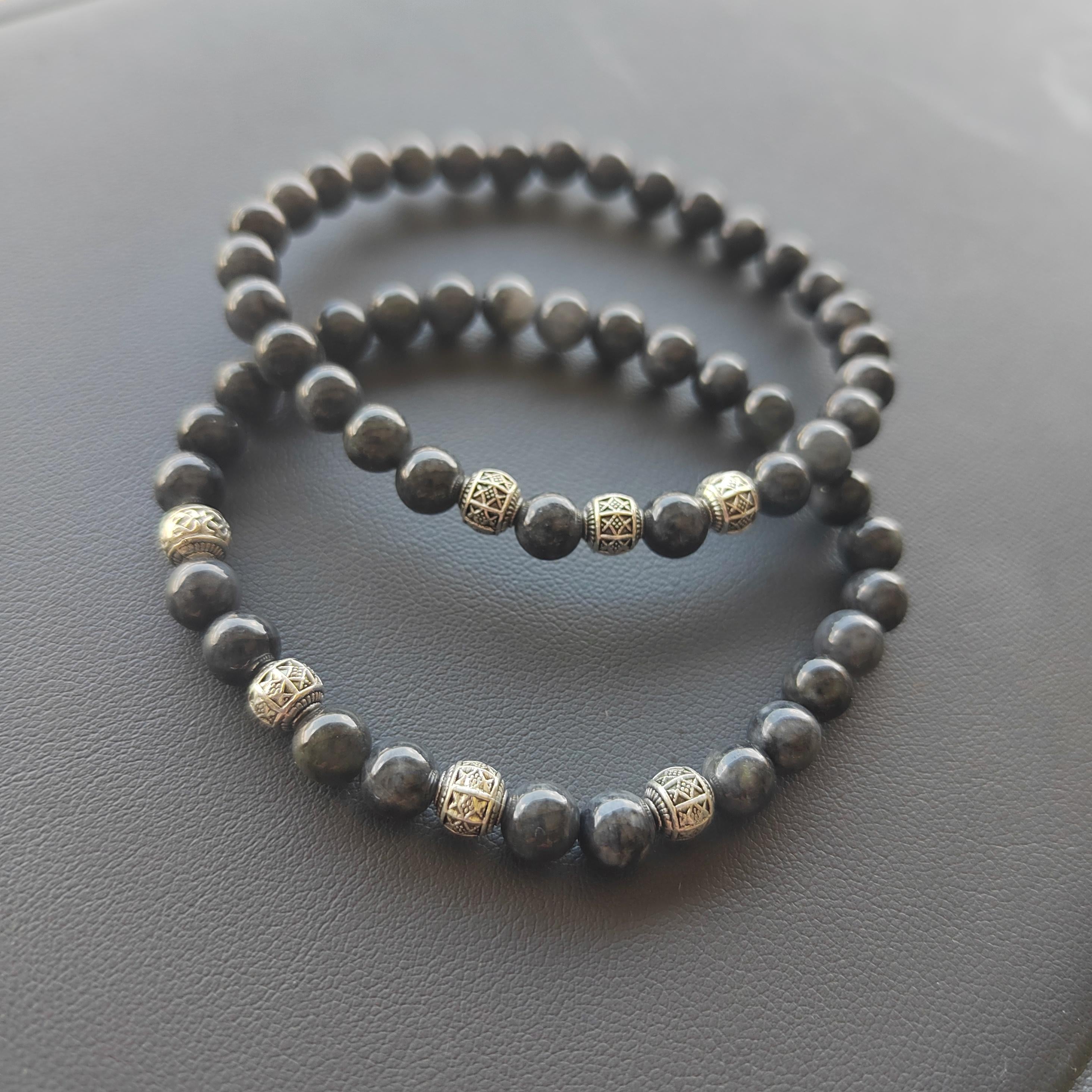 Natural Handmade Minimalist Burmese Icy Black Grey Wuji Jadeite & S999 Pure Silver Bead Bracelet Jewelry SL327 SL327A - SL Precious