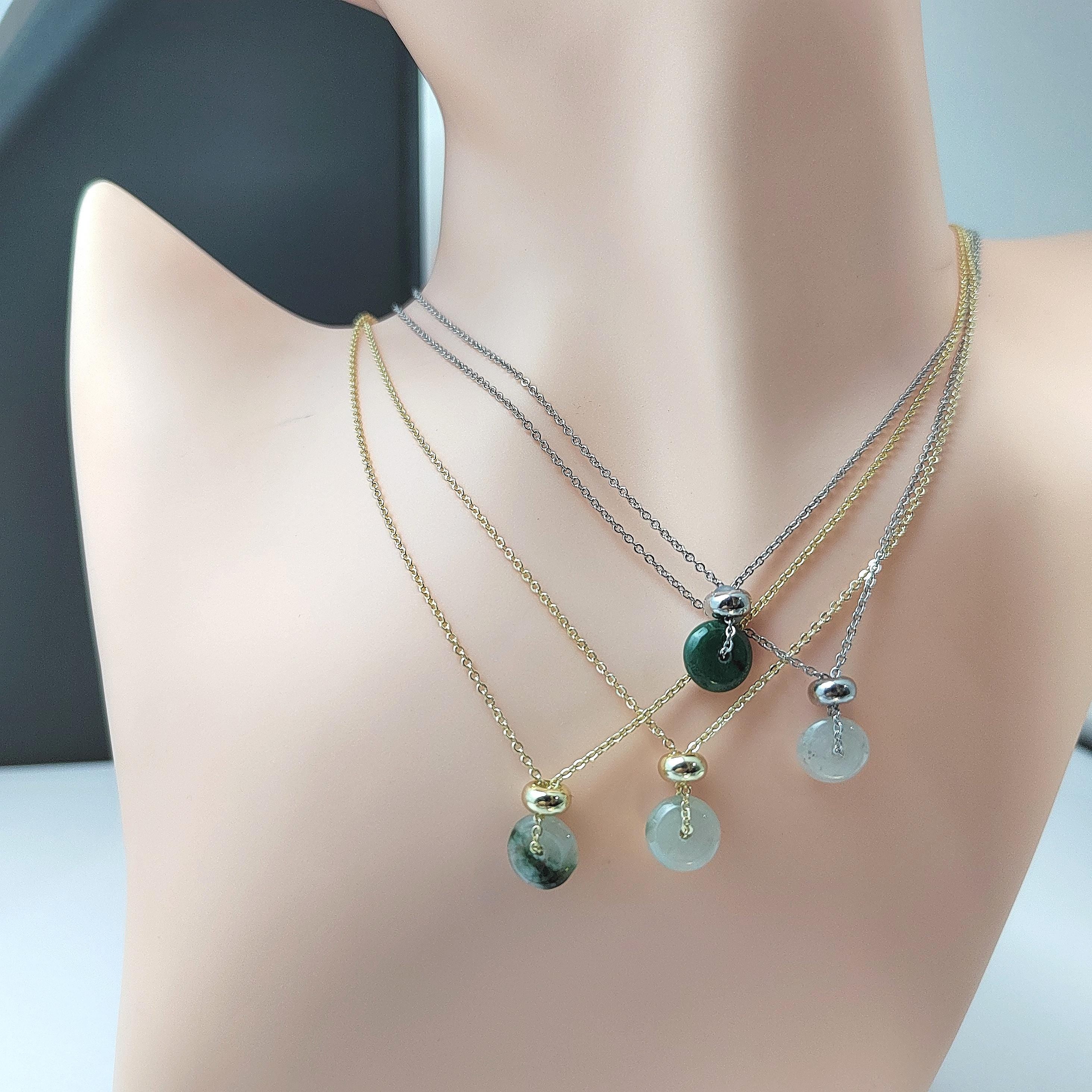 Adjustable Burmese Minimalist Natural Untreated Donut Jadeite Pendant Necklace 4 Options SL217A SL217B SL217C SL217D