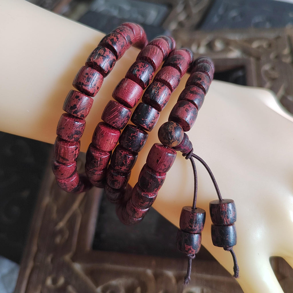 Cambodian Red Agarwood Mala Bracelet: 108 Aromatic Prayer Beads SL421