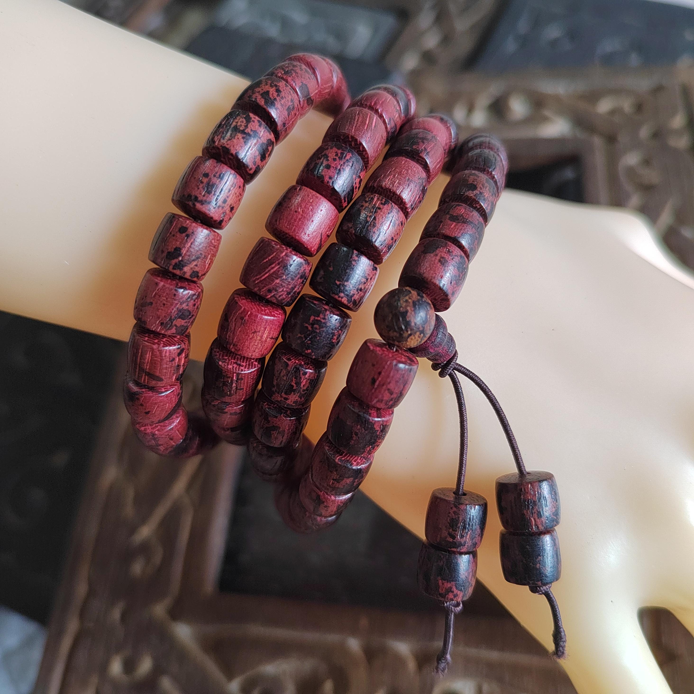 Cambodian Red Agarwood Mala Bracelet: 108 Aromatic Prayer Beads SL421
