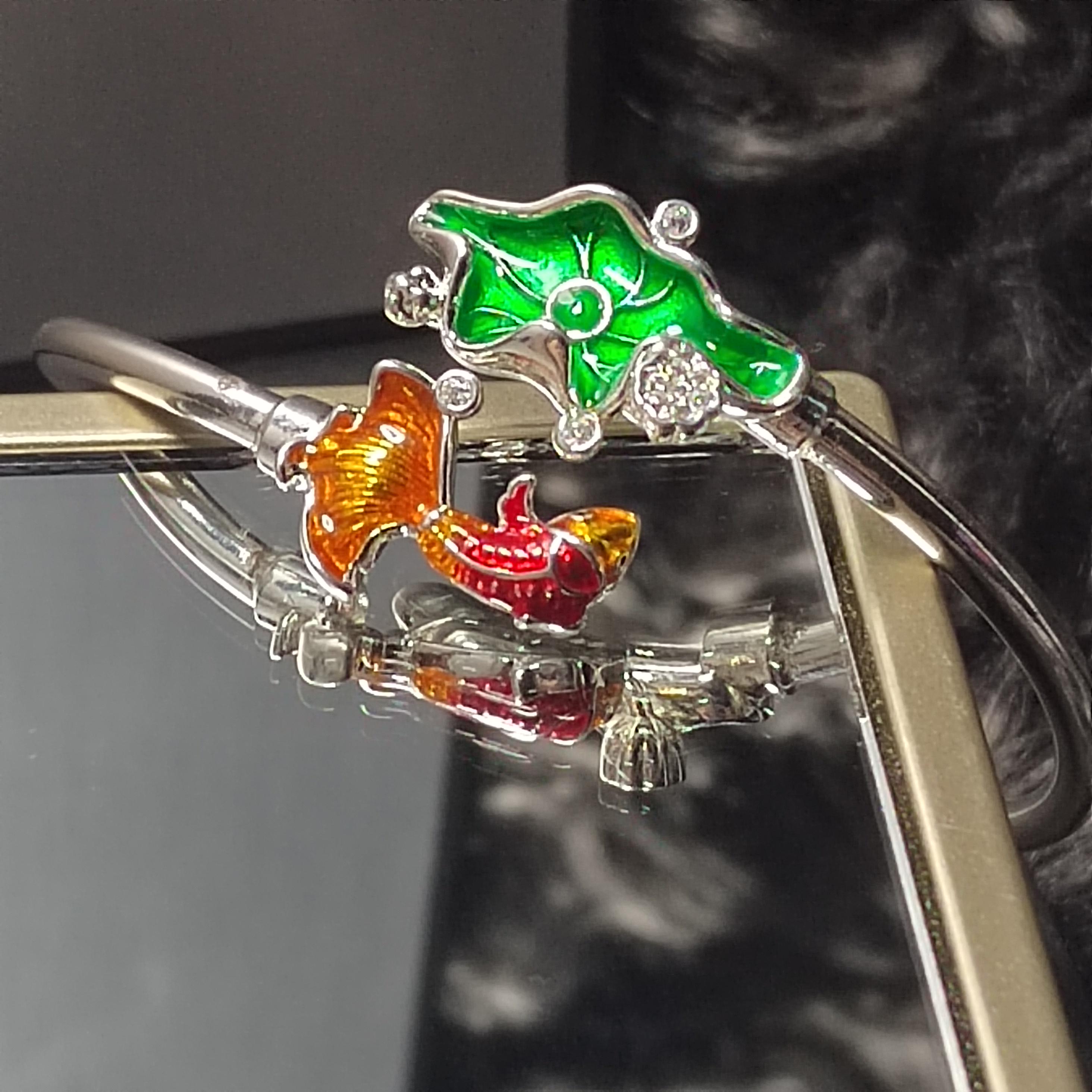 S9999 Silver Filled Vermeil Beautiful Lotus Leaf and Fortune Gold Fish Design With Zircon Set Adjustable Bracelet SL235