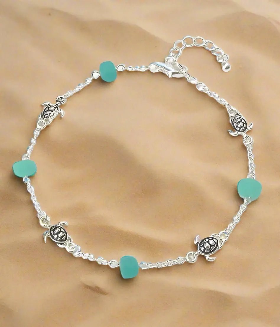 Turtle Seaglass Beach Anklet-0