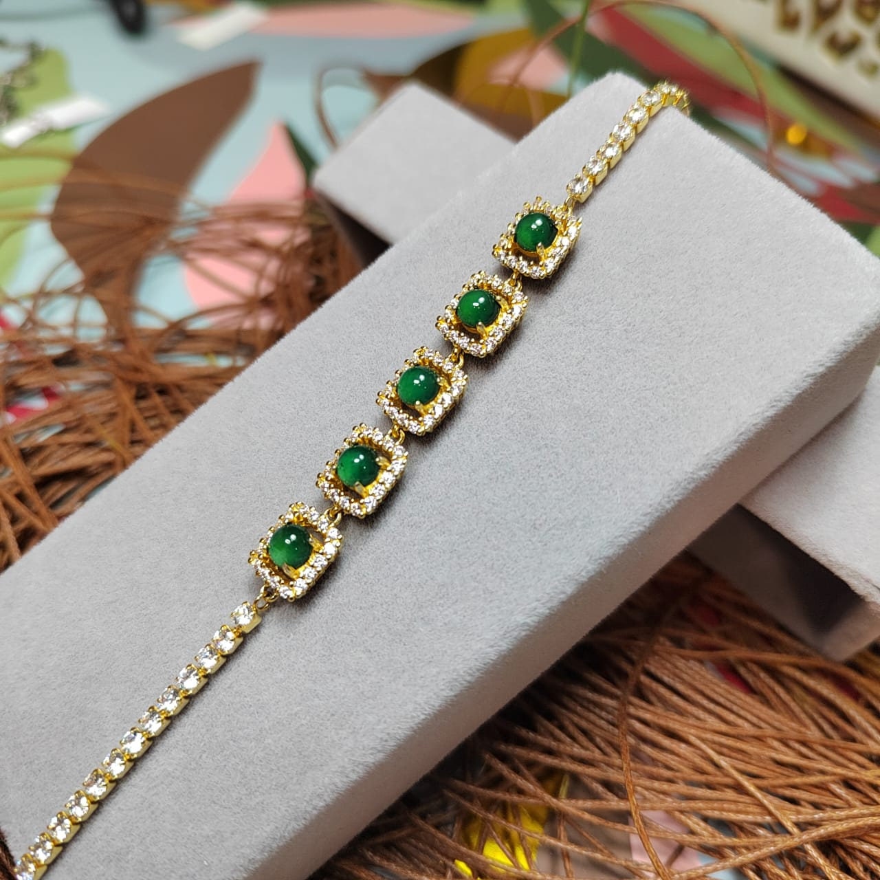 Unique Jadeite Bracelet with Gold Plating