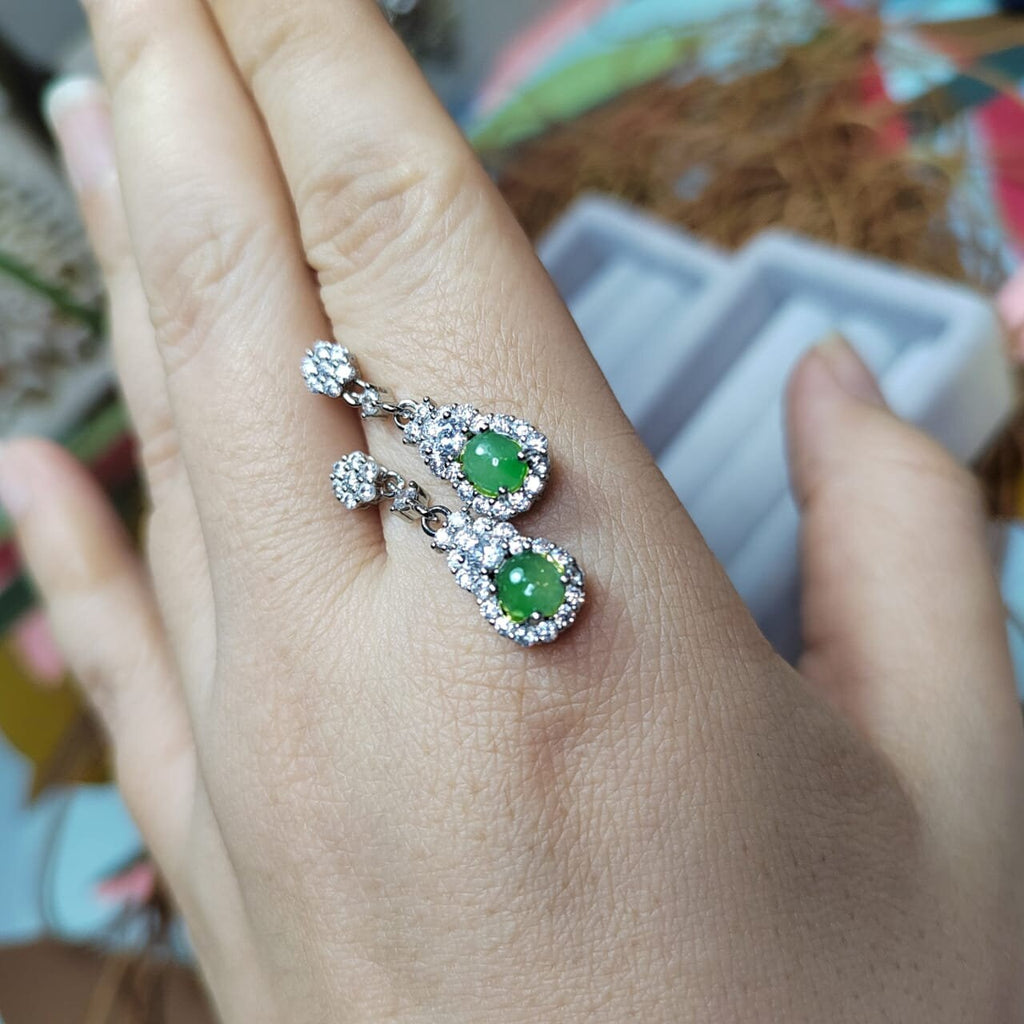Genuine Jadeite Earrings with Zirconia Accents