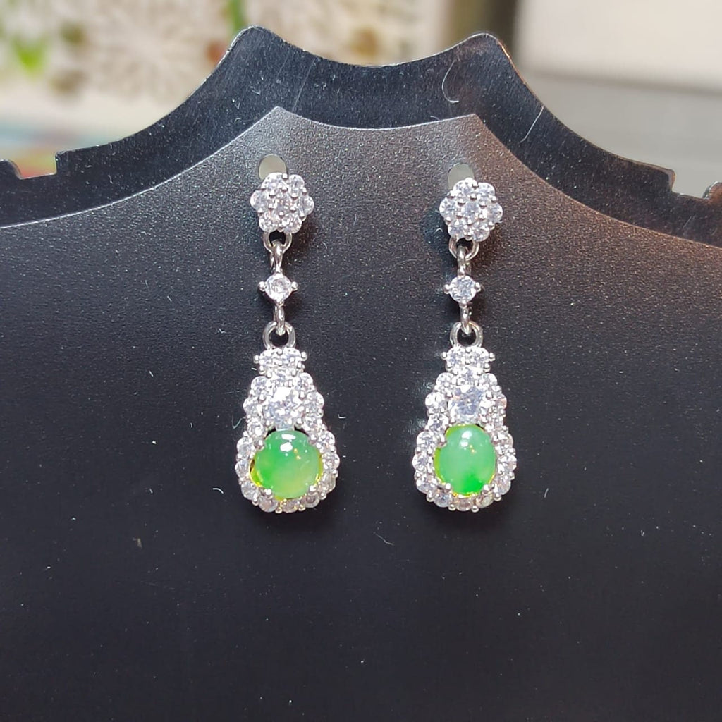 Elegant Jadeite and Zirconia S925 Silver Earrings
