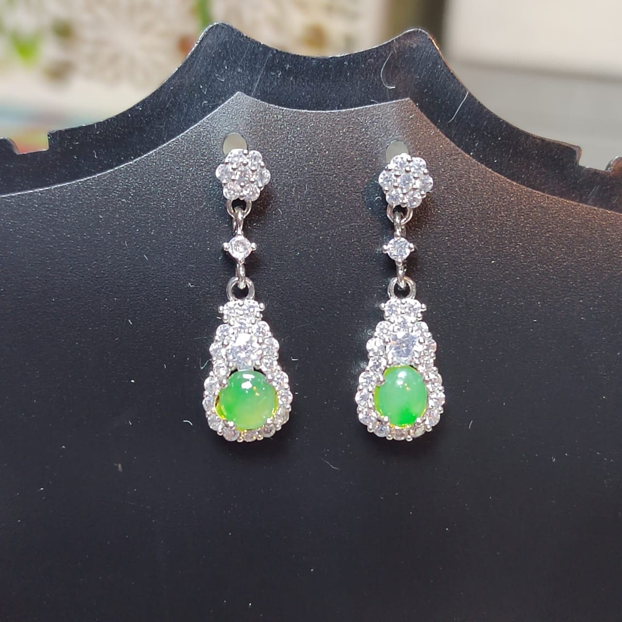 Elegant Jadeite and Zirconia S925 Silver Earrings