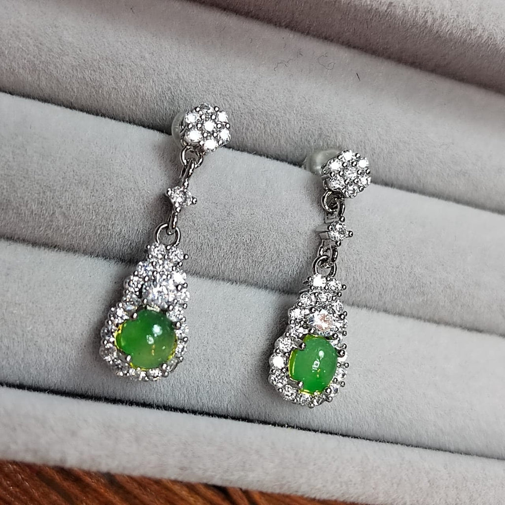 Natural Jadeite Dangle Earrings with Zirconia