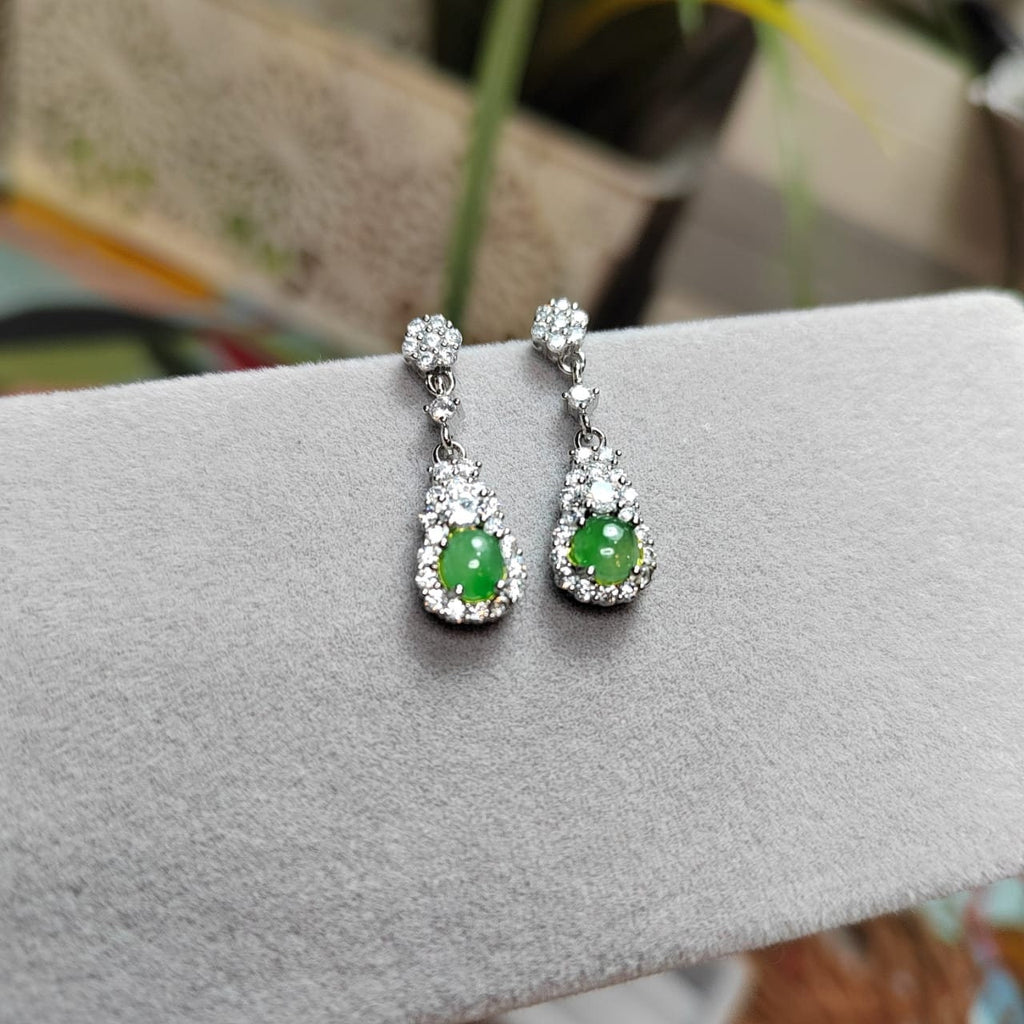 Beautiful Jadeite and Zirconia Drop Earrings