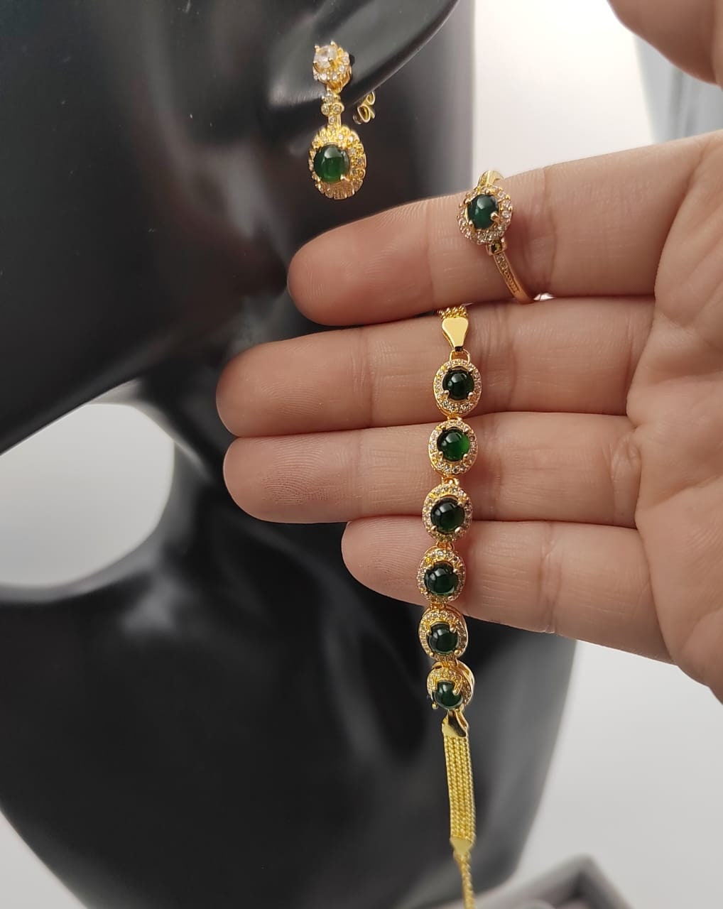 Genuine Jadeite Jewelry Set with Gold Plating