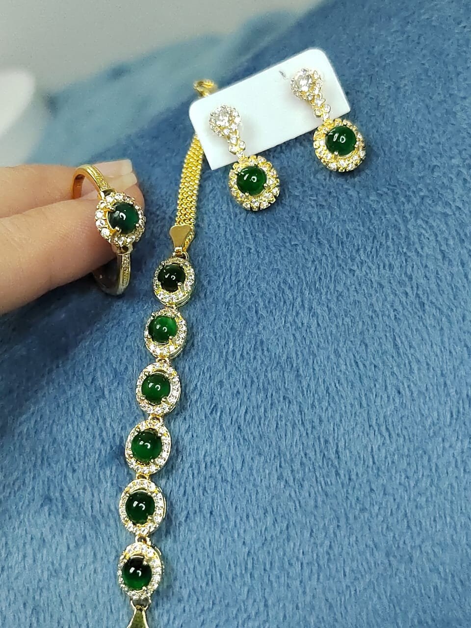 Elegant Jadeite and Zirconia 3-Piece Set