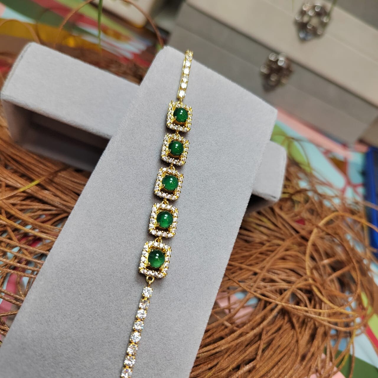 Natural Imperial Green Jadeite Bracelet with Zirconia